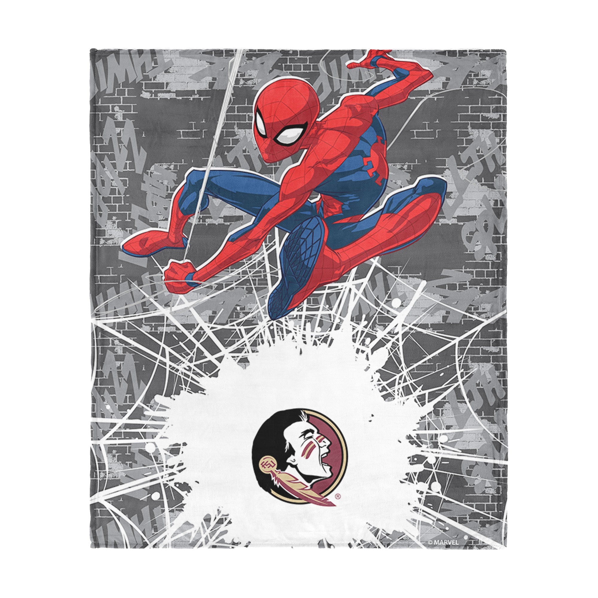Collegiate Florida State University Marvel Spider Man Web Sling Grey Silk Touch Throw Blanket 46x60 inches