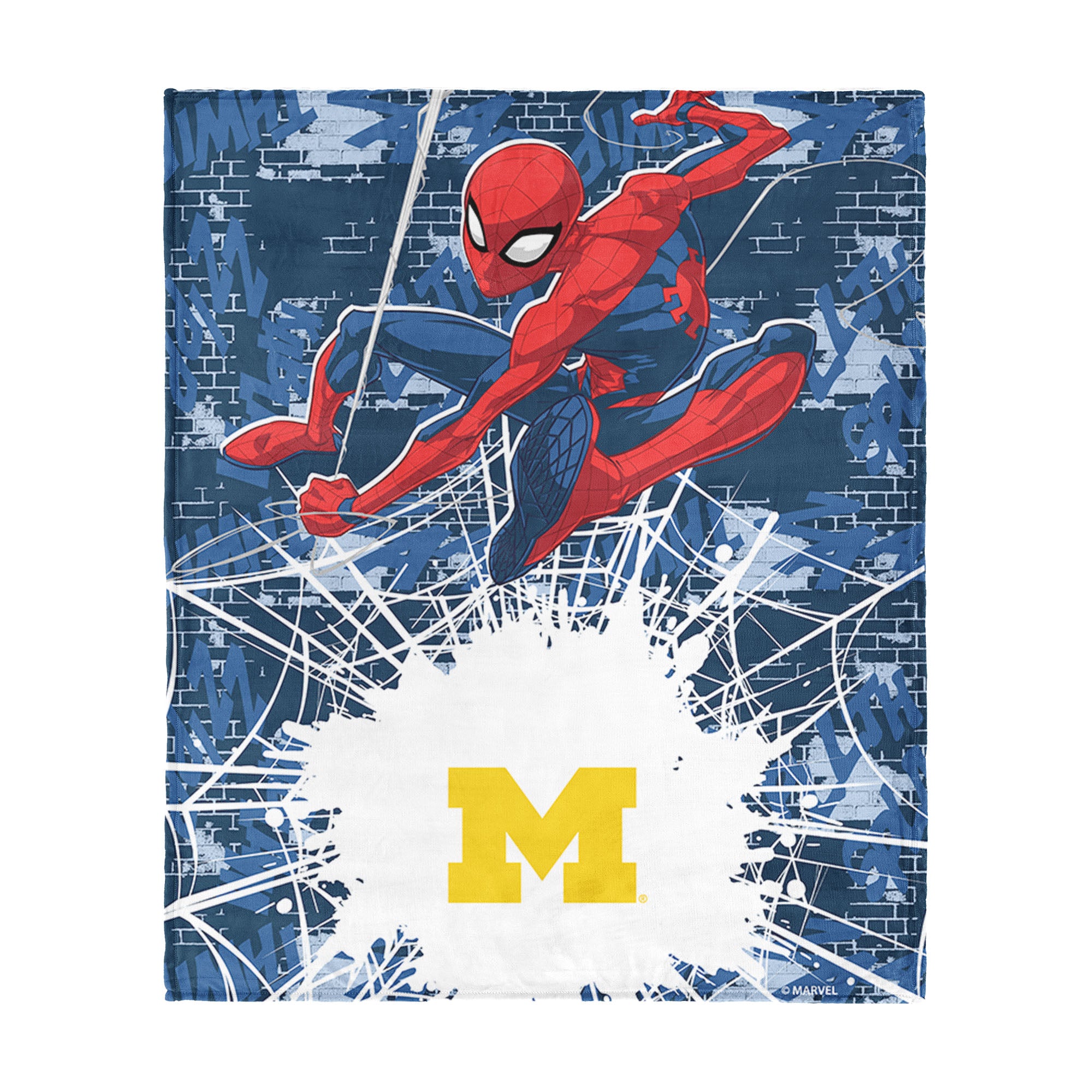 Collegiate University of Michigan Marvel Spider Man Web Sling Navy Silk Touch Throw Blanket 46x60 inches