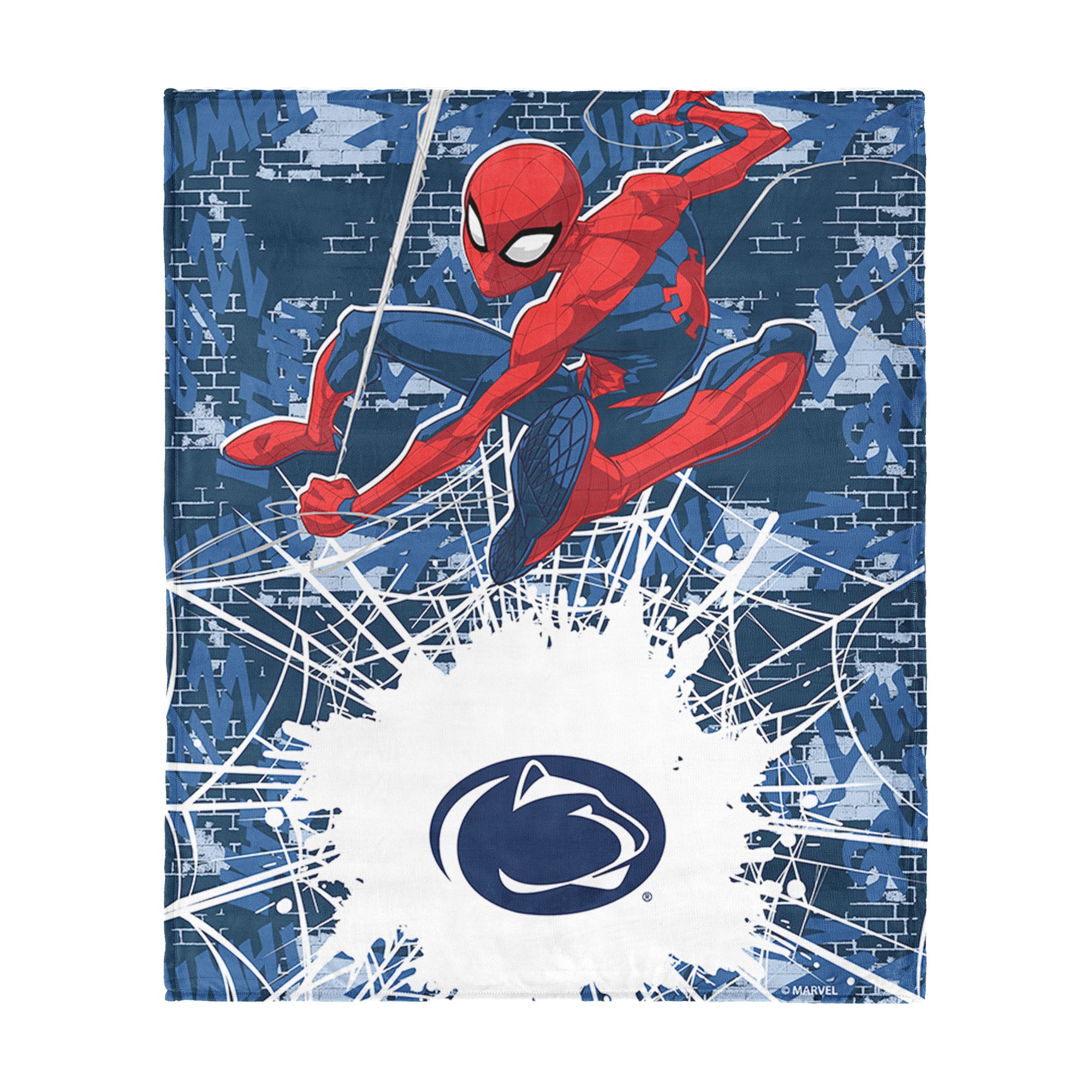 Collegiate Penn State University Marvel Spider Man Web Sling Navy Silk Touch Throw Blanket 46x60 inches