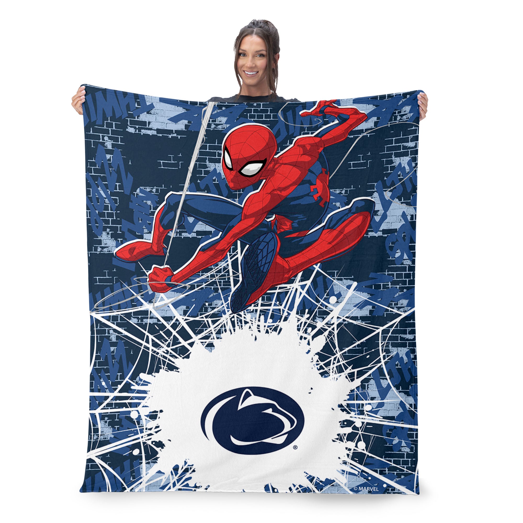 Collegiate Penn State University Marvel Spider Man Web Sling Navy Silk Touch Throw Blanket 46x60 inches