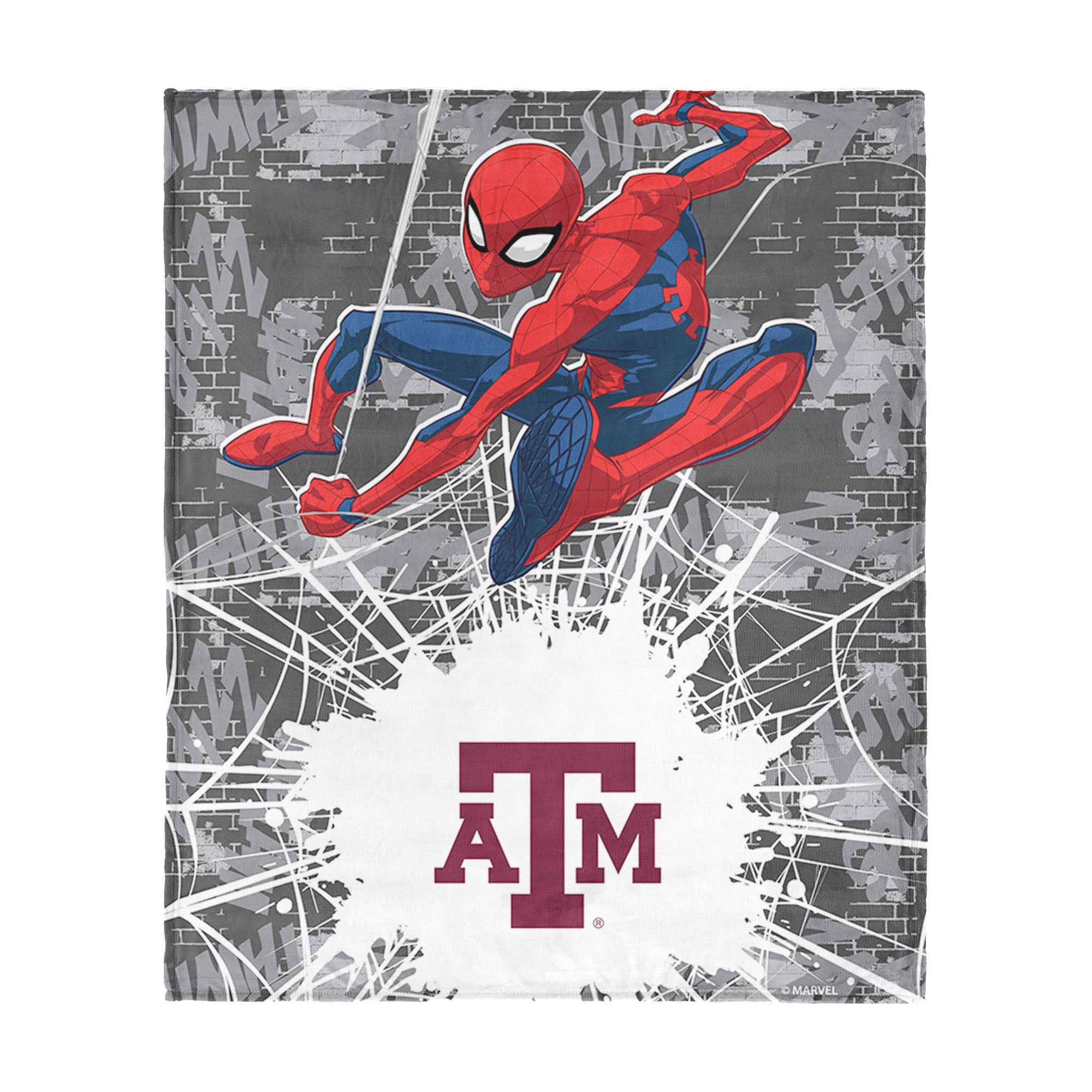 Collegiate Texas A&M University Marvel Spider Man Web Sling Grey Silk Touch Throw Blanket 46x60 inches