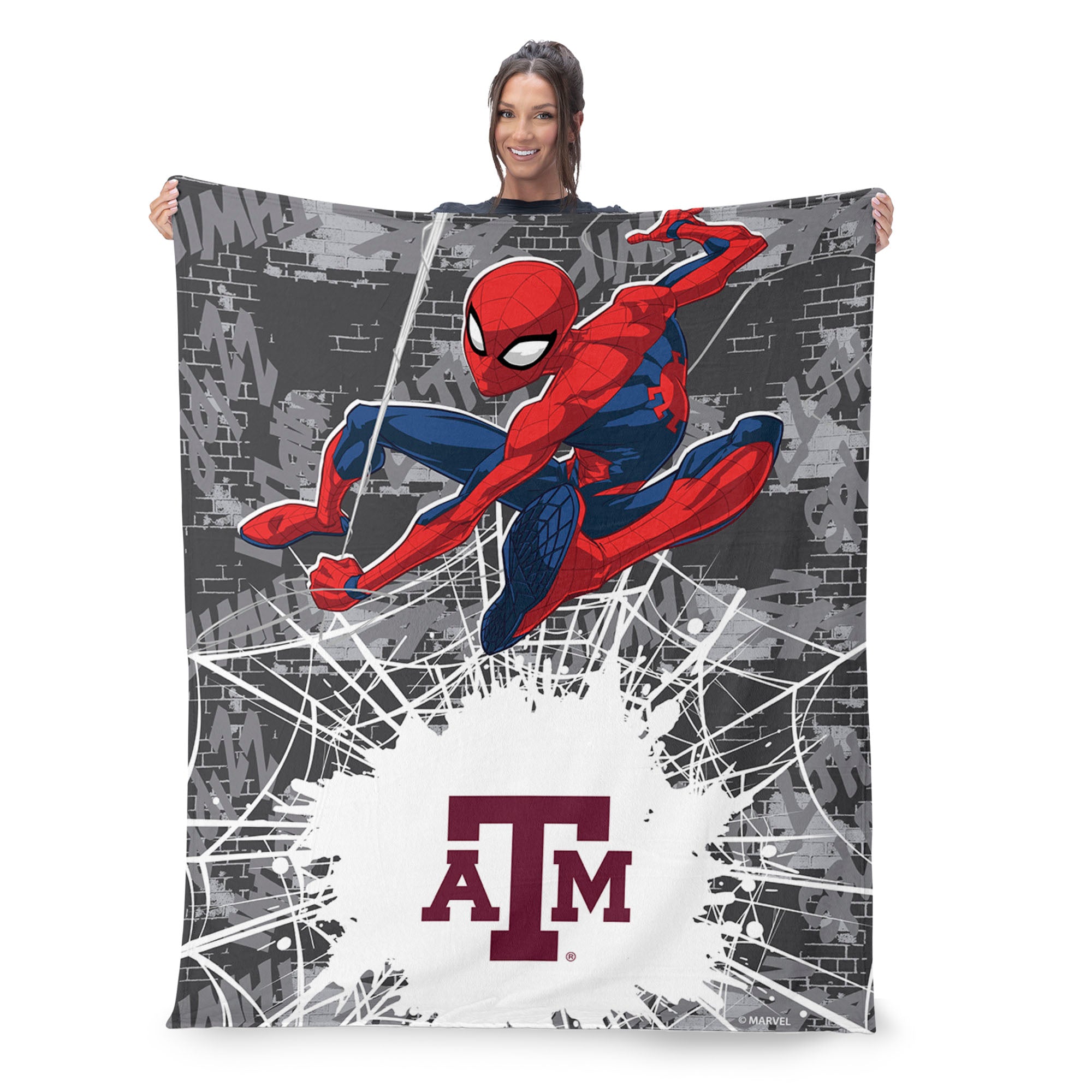 Collegiate Texas A&M University Marvel Spider Man Web Sling Grey Silk Touch Throw Blanket 46x60 inches