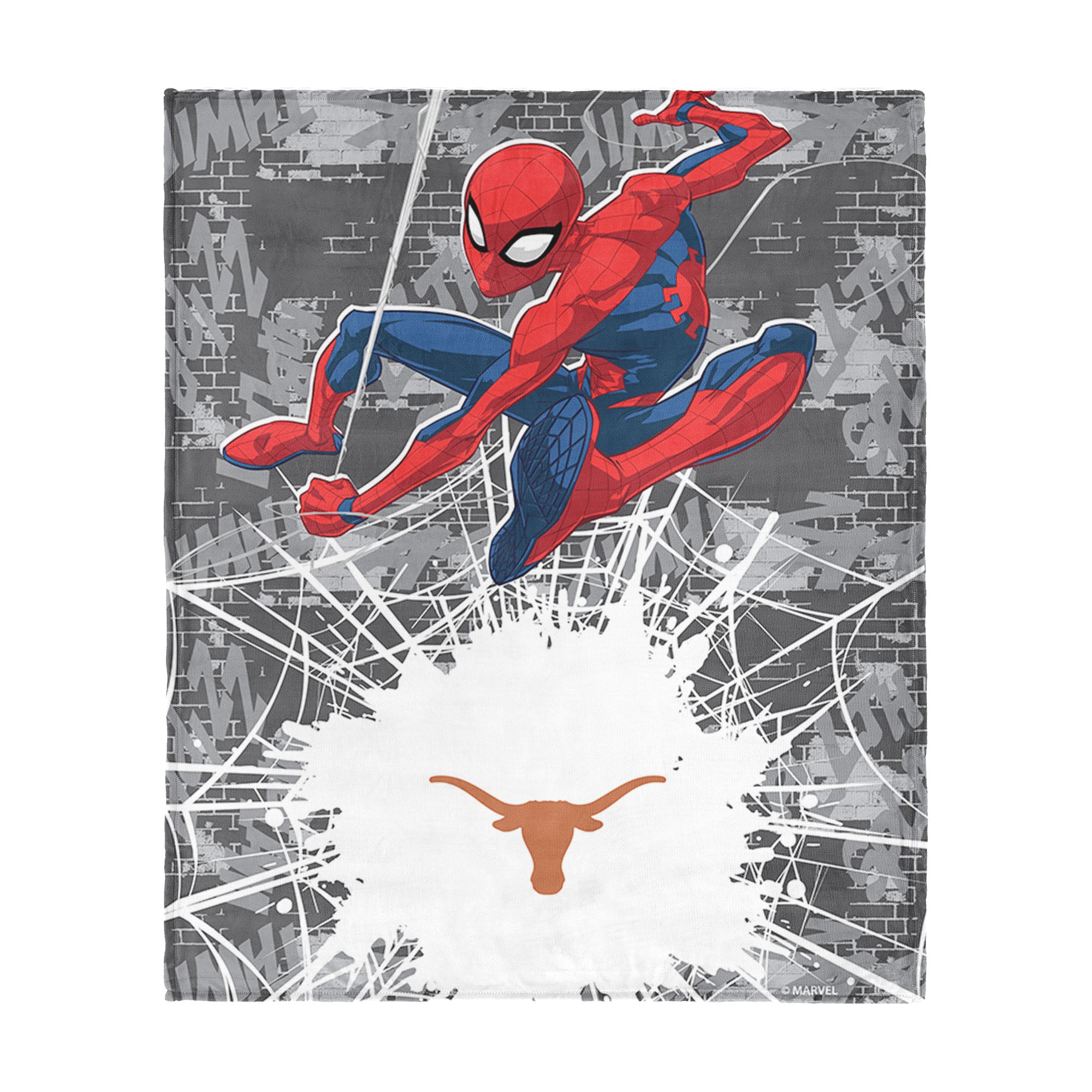 Collegiate University of Texas Marvel Spider Man Web Sling Grey Silk Touch Throw Blanket 46x60 inches