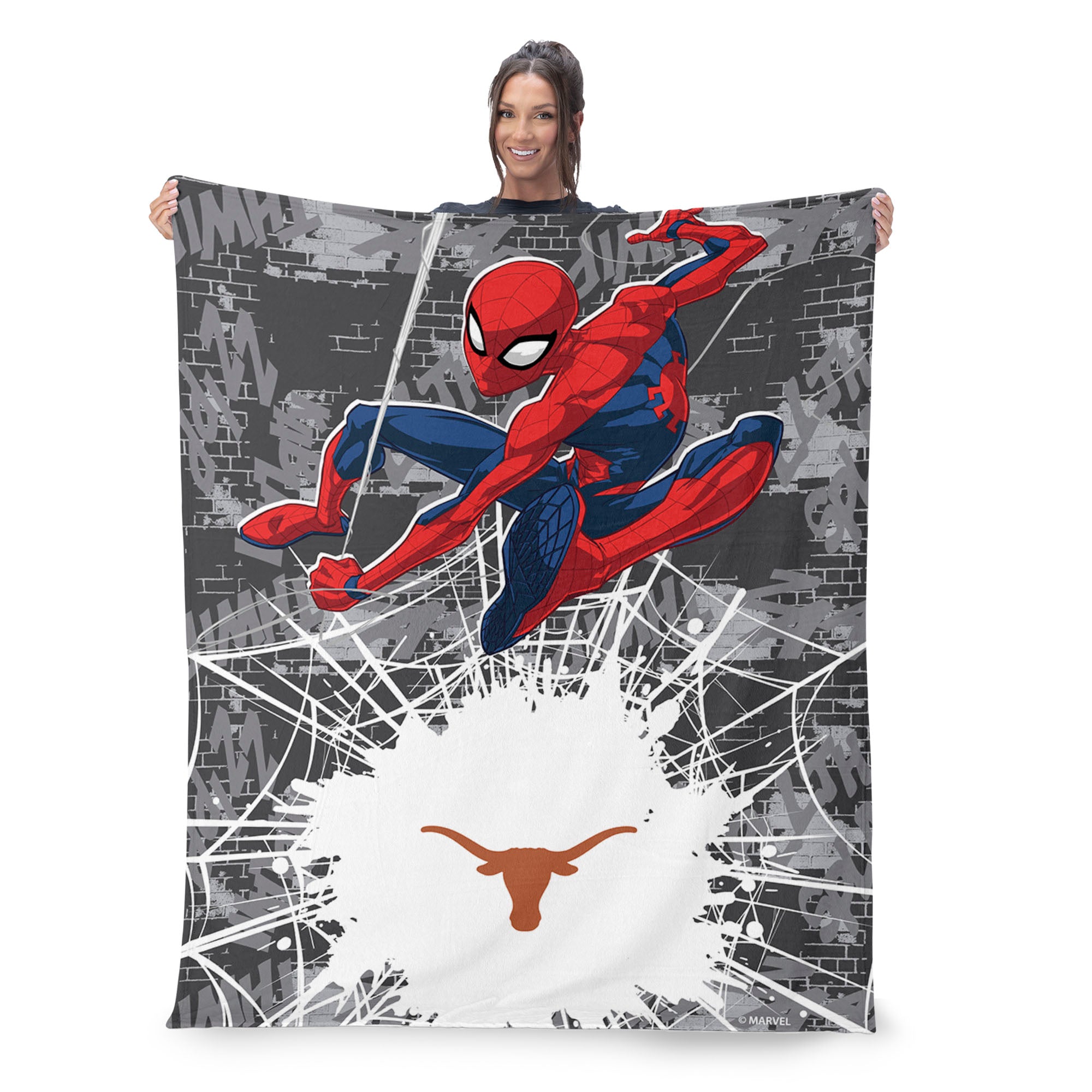 Collegiate University of Texas Marvel Spider Man Web Sling Grey Silk Touch Throw Blanket 46x60 inches