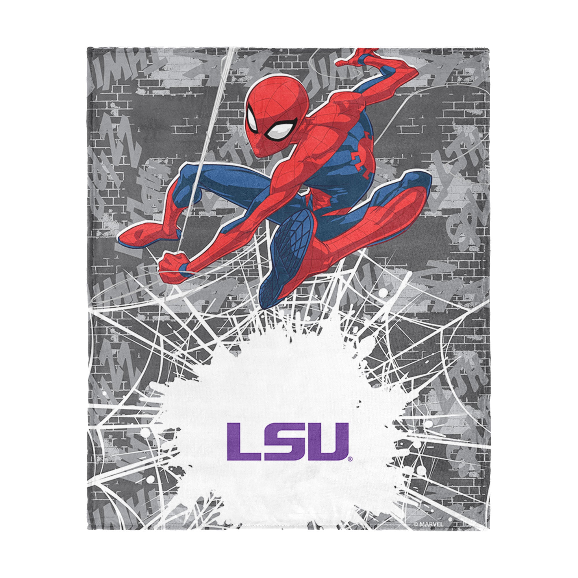 Collegiate Louisiana State University Marvel Spider Man Web Sling Grey Silk Touch Throw Blanket 46x60 inches