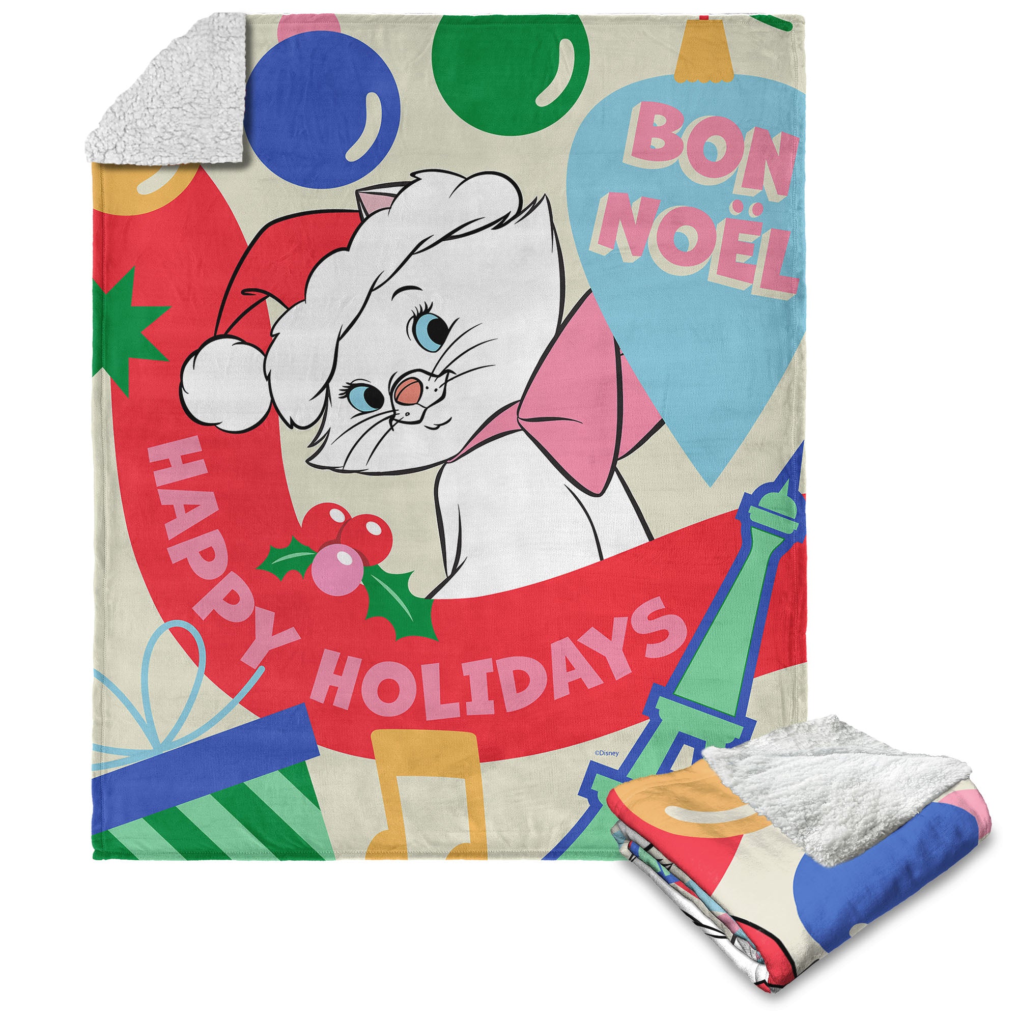 Disney Aristocats Bon Noel Silk Touch Sherpa Throw Blanket 50X60 Inches