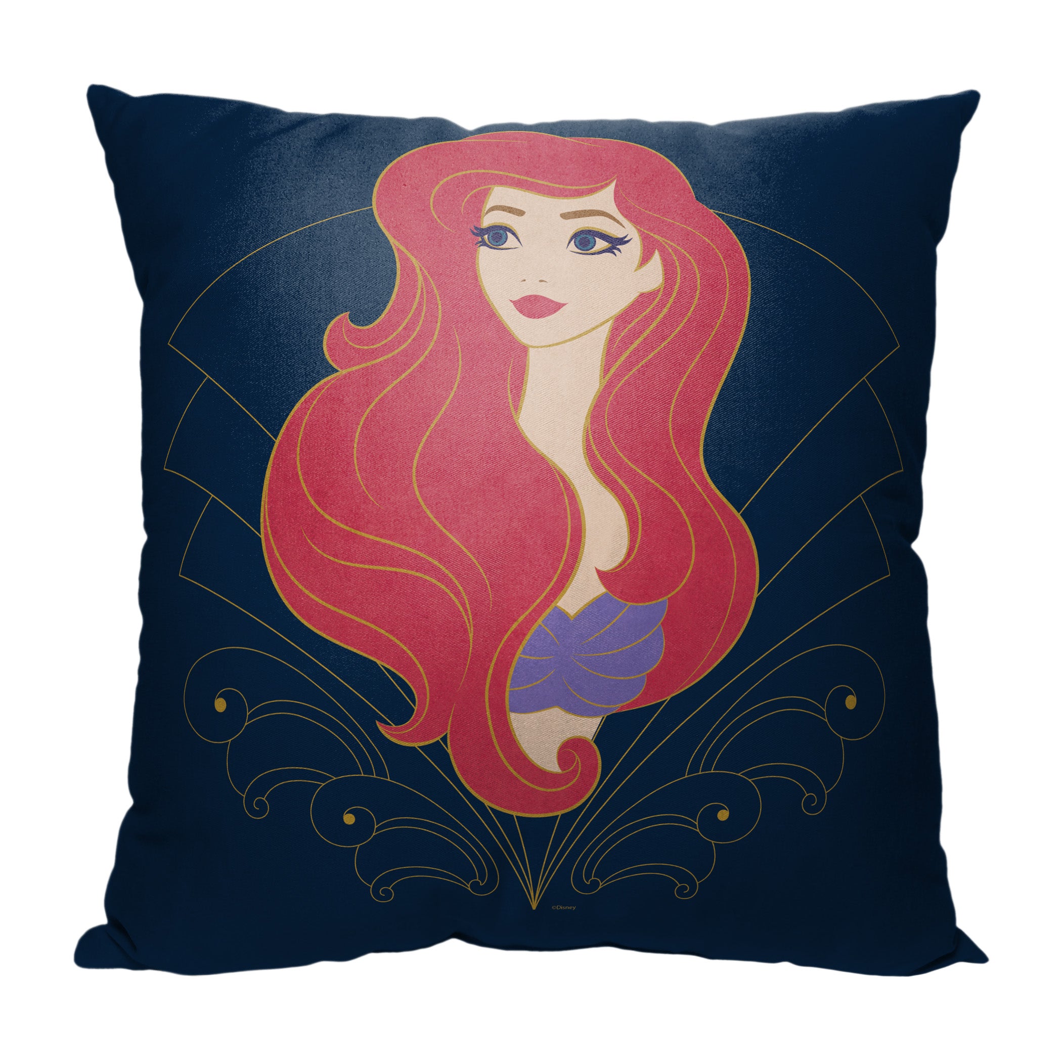 Disney Little Mermaid Ariel Art Deco Throw Pillow 18x18 Inches