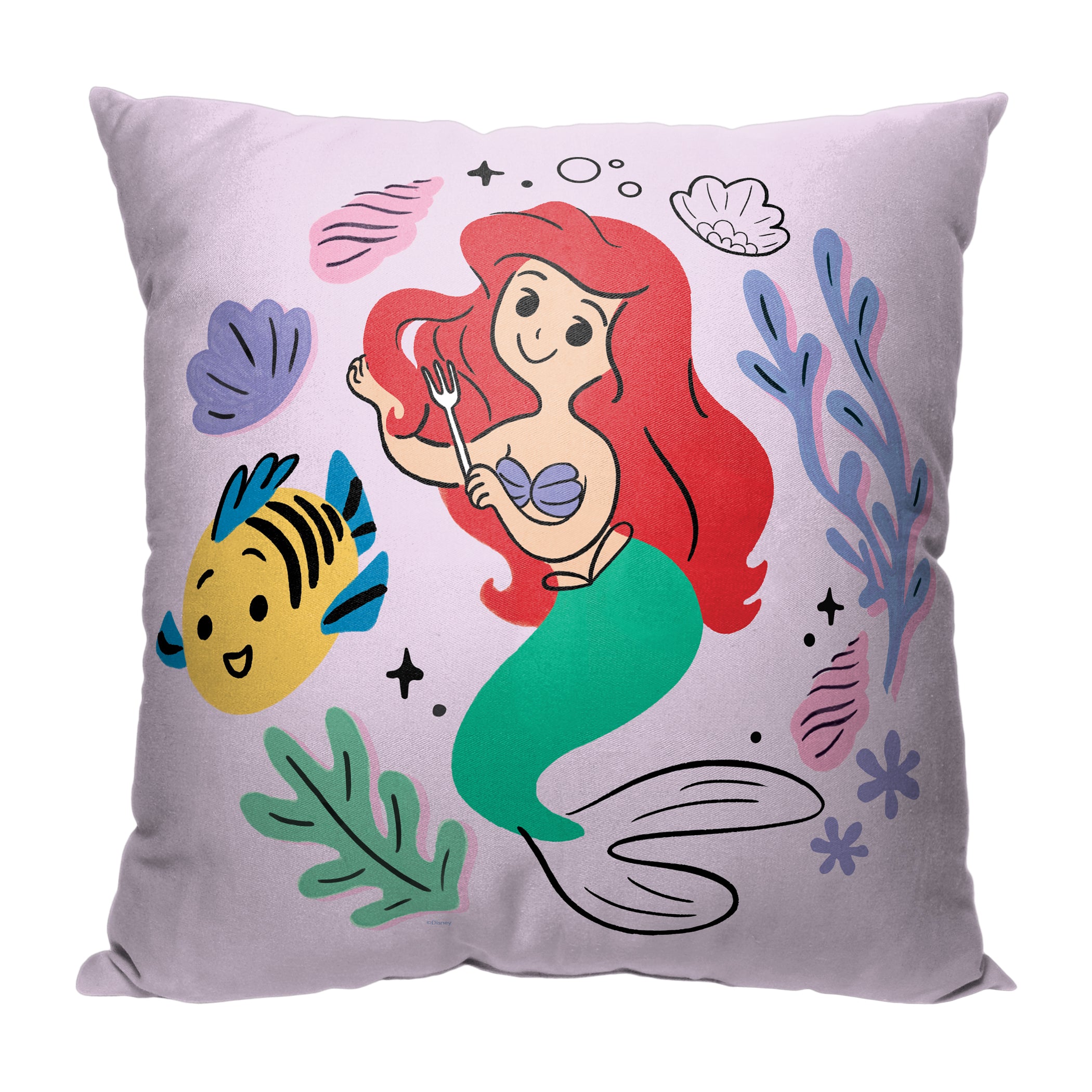 Disney Little Mermaid Doodle Ariel Throw Pillow 18x18 Inches