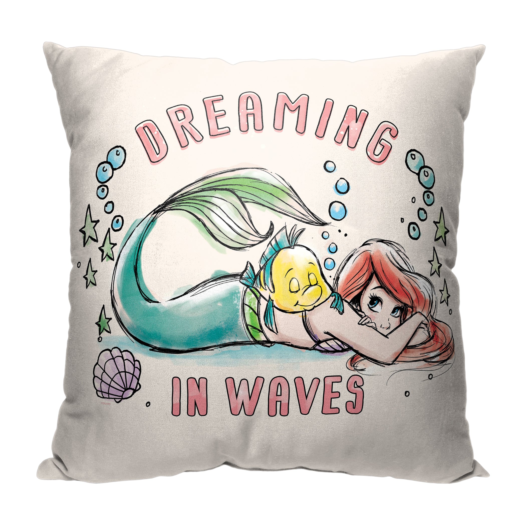 Disney Little Mermaid Dreaming In Waves Throw Pillow 18x18 Inches