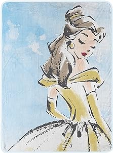 Disney Princesses Beauty and The Beast Watercolor Belle Micro Raschel Throw Blanket 46x60 Inches