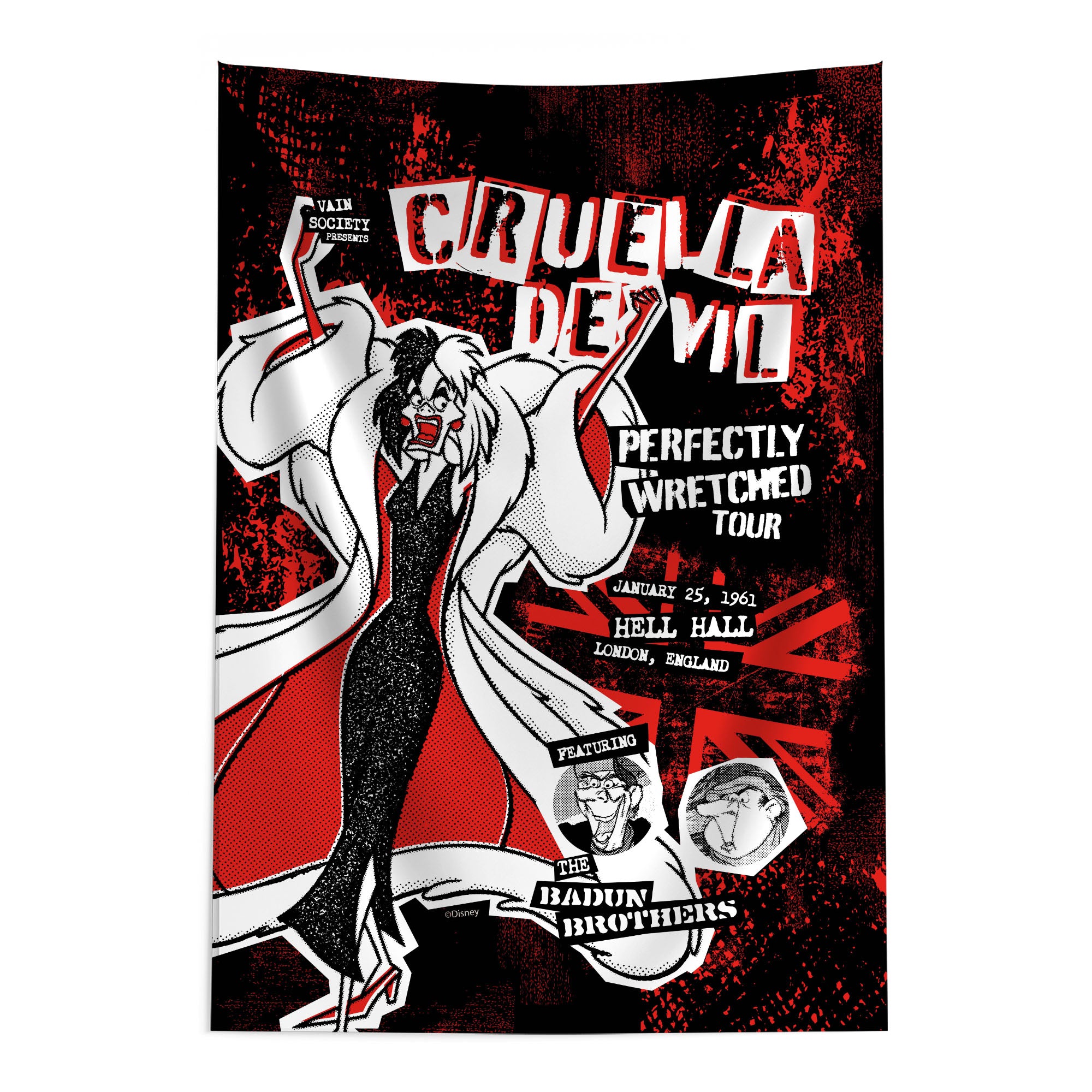 Disney 101 Dalmations Cruella Poster Tapestry Wall Hanging 24x36 inches