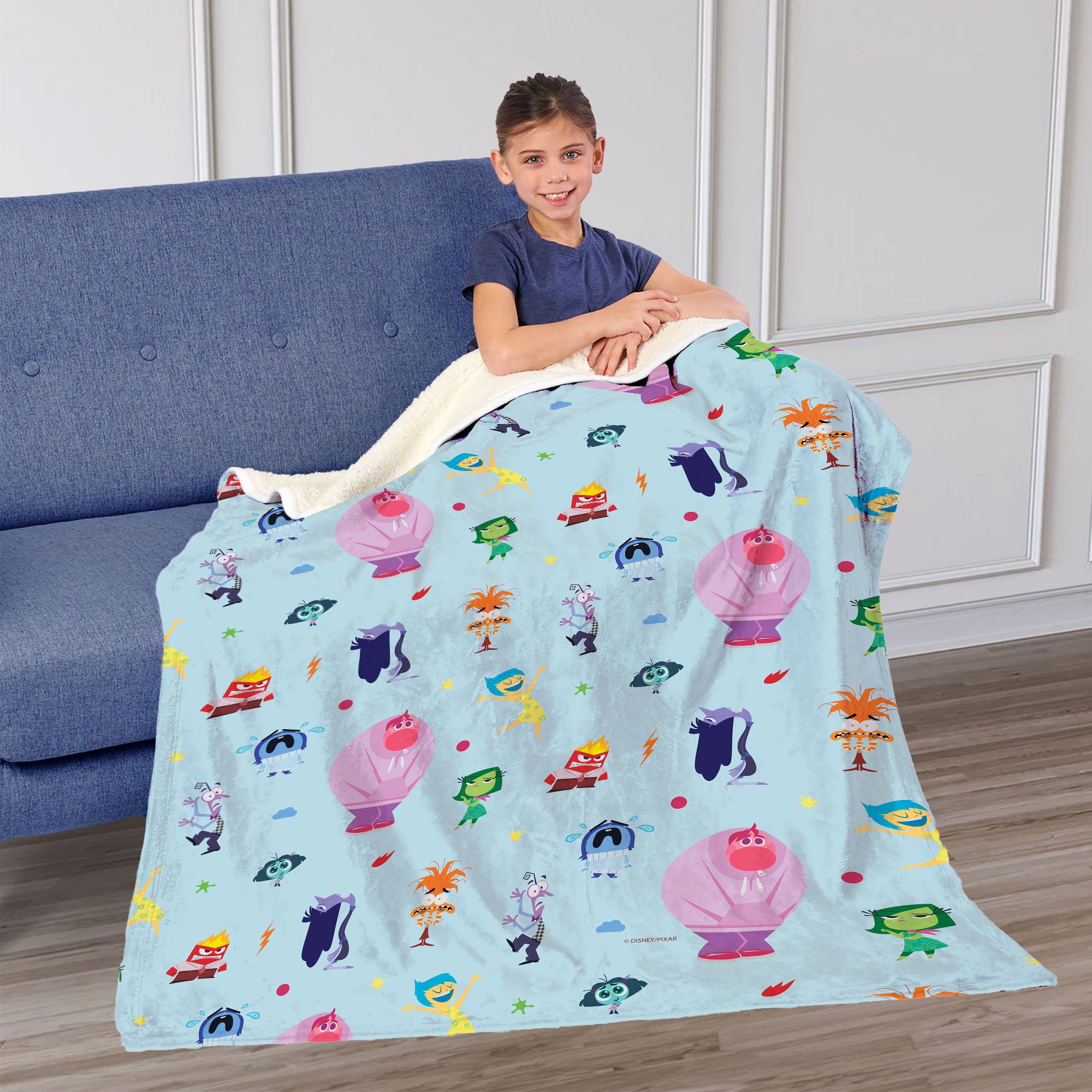 Disney Inside Out 2 Emotions Pattern Silk Touch Sherpa Throw Blanket 50X60 Inches