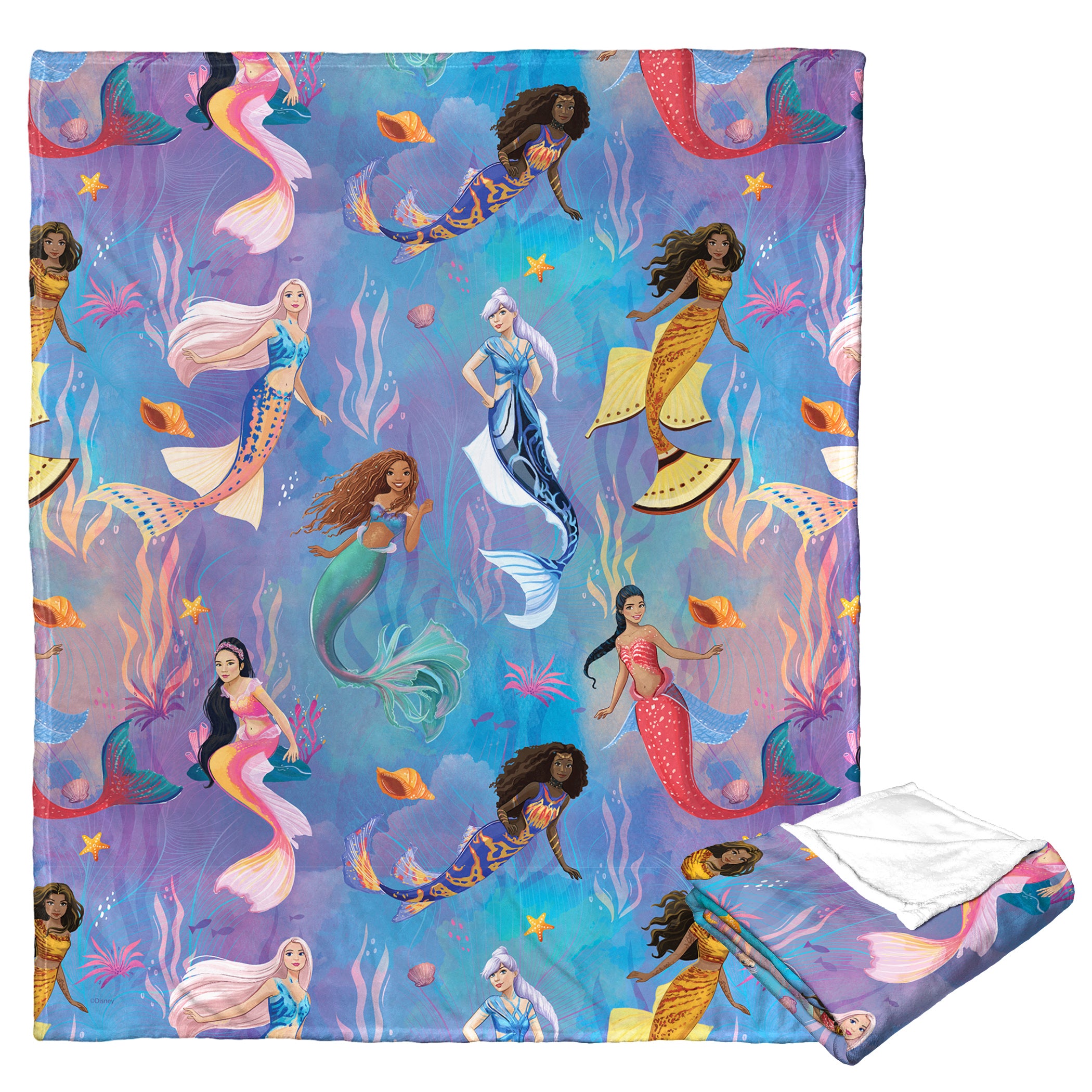 Disney Little Mermaid Daughters Triton Silk Touch Throw Blanket 50x60 Inches