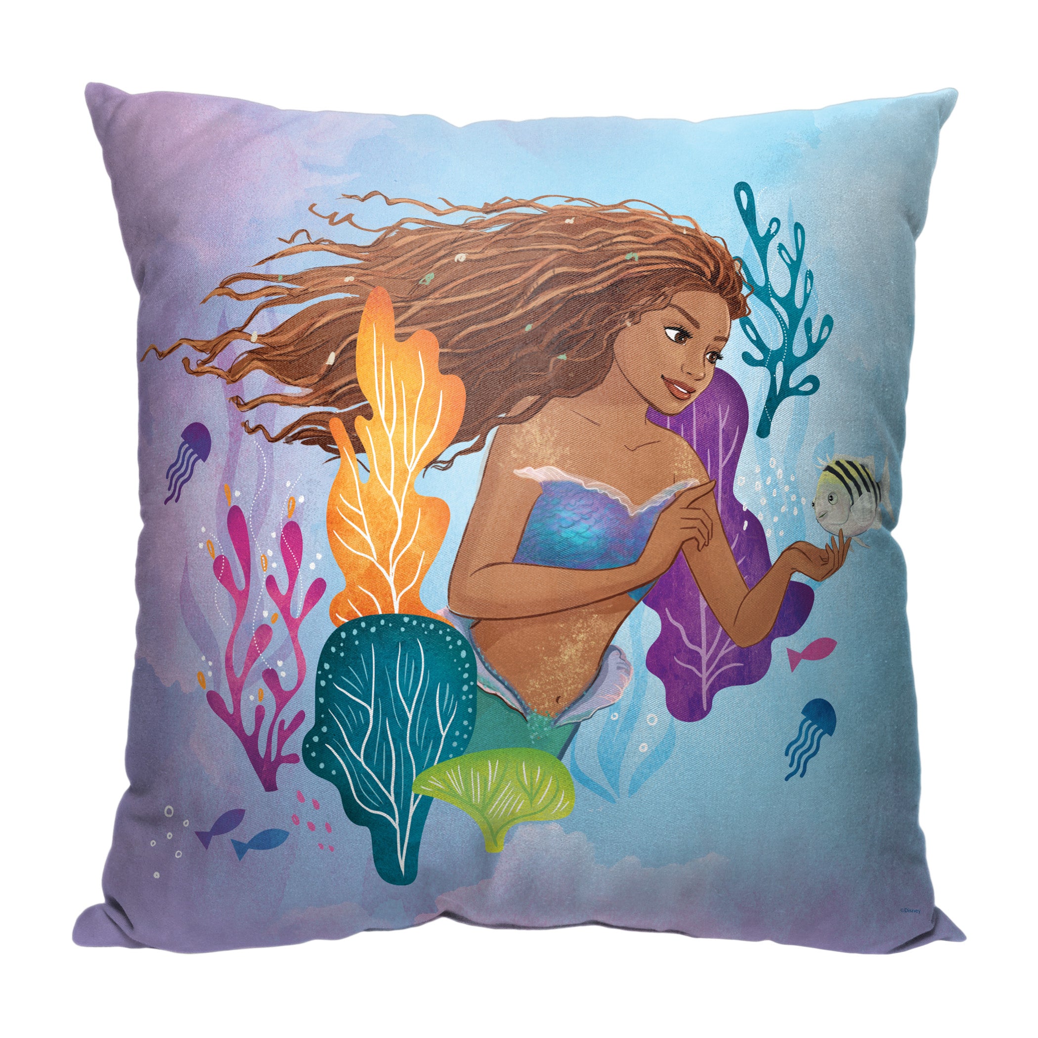 Disney Little Mermaid Fish Friends Throw Pillow 18x18 Inches