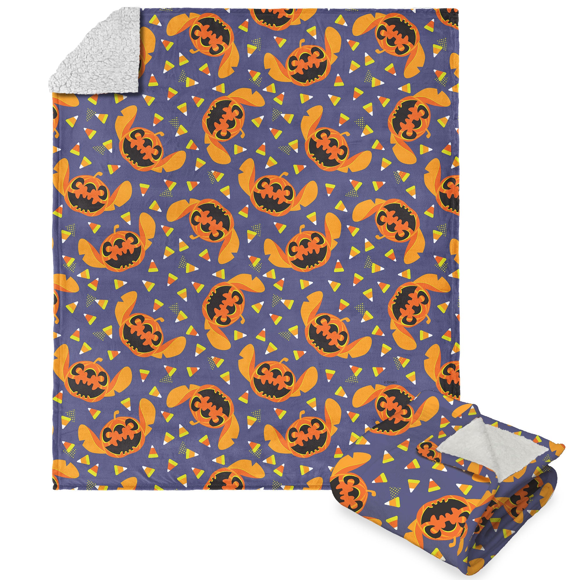 Disney Lilo and Stitch Jack-o'-lantern Stitch Silk Touch Sherpa Throw Blanket 50x60 Inches