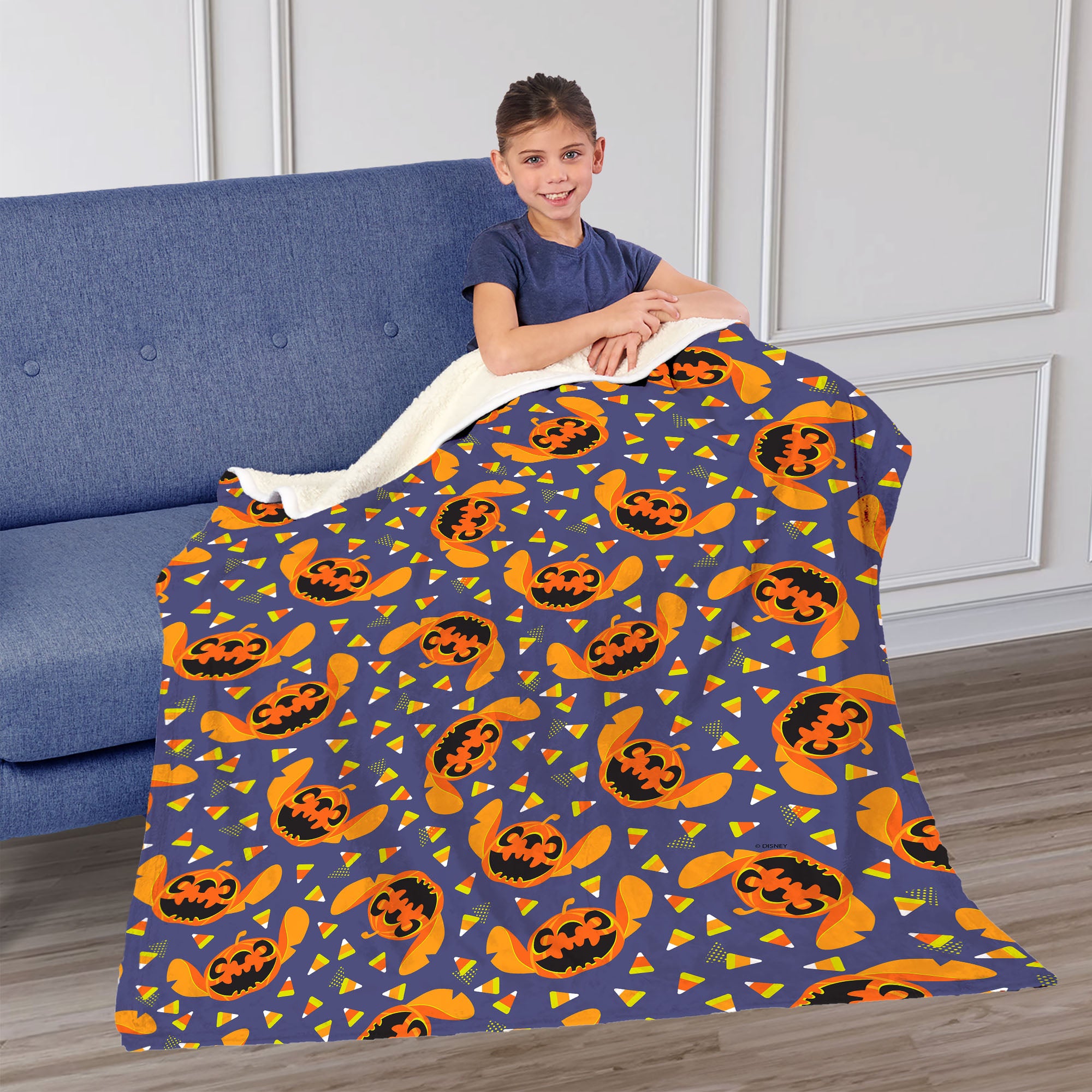 Disney Lilo and Stitch Jack-o'-lantern Stitch Silk Touch Sherpa Throw Blanket 50x60 Inches