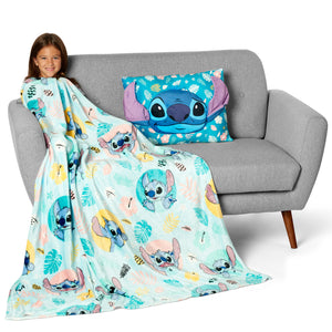 Disney Lilo and Stitch Alien Dreams Silk Touch Throw Blanket 50X60 inches with Plush Pocket Pillow 14X20 inches