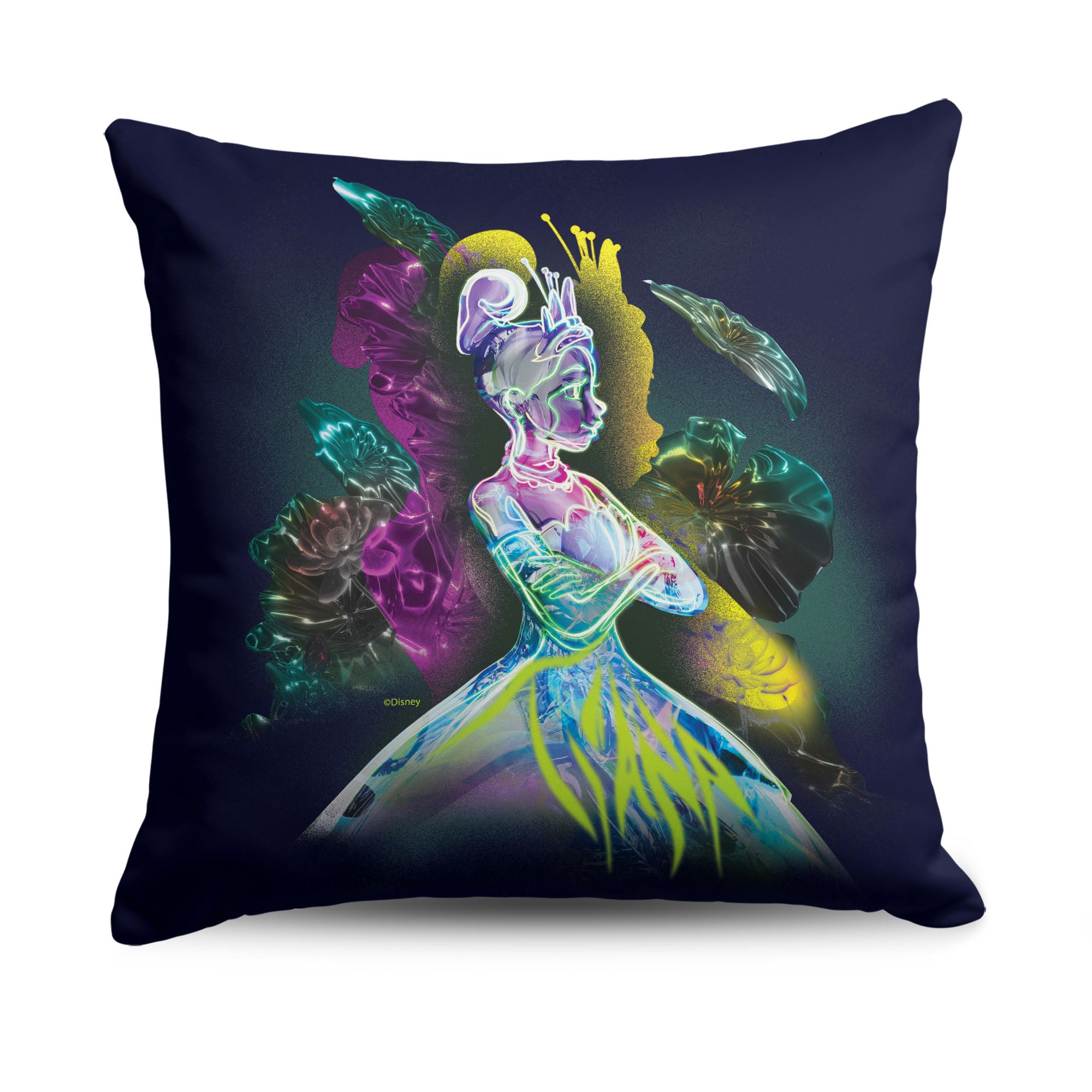 Disney D100 Neon Tiana Throw Pillow 18x18 Inches