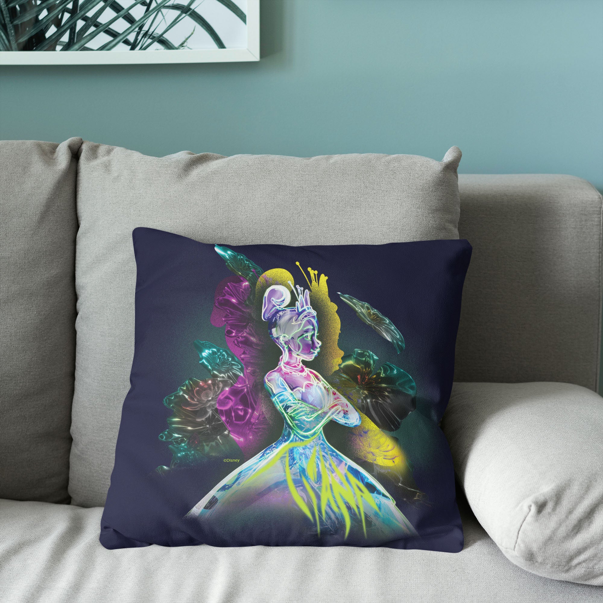 Disney D100 Neon Tiana Throw Pillow 18x18 Inches