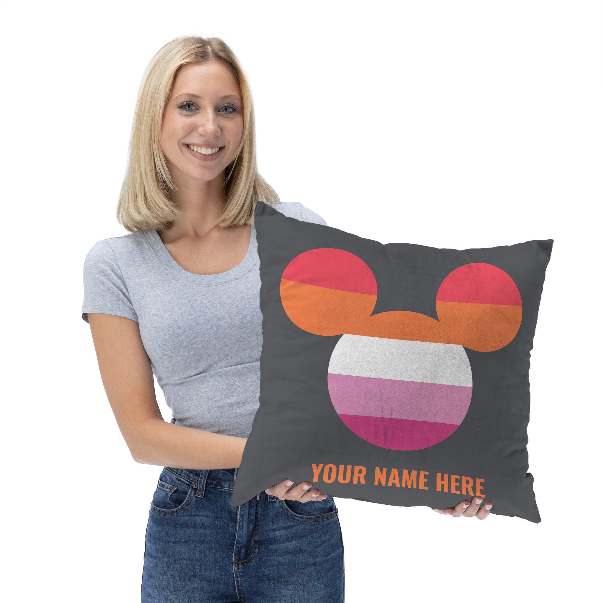 Disney Pride Lesbian Flag Mickey Personalized Throw Pillow 18x18 Inches