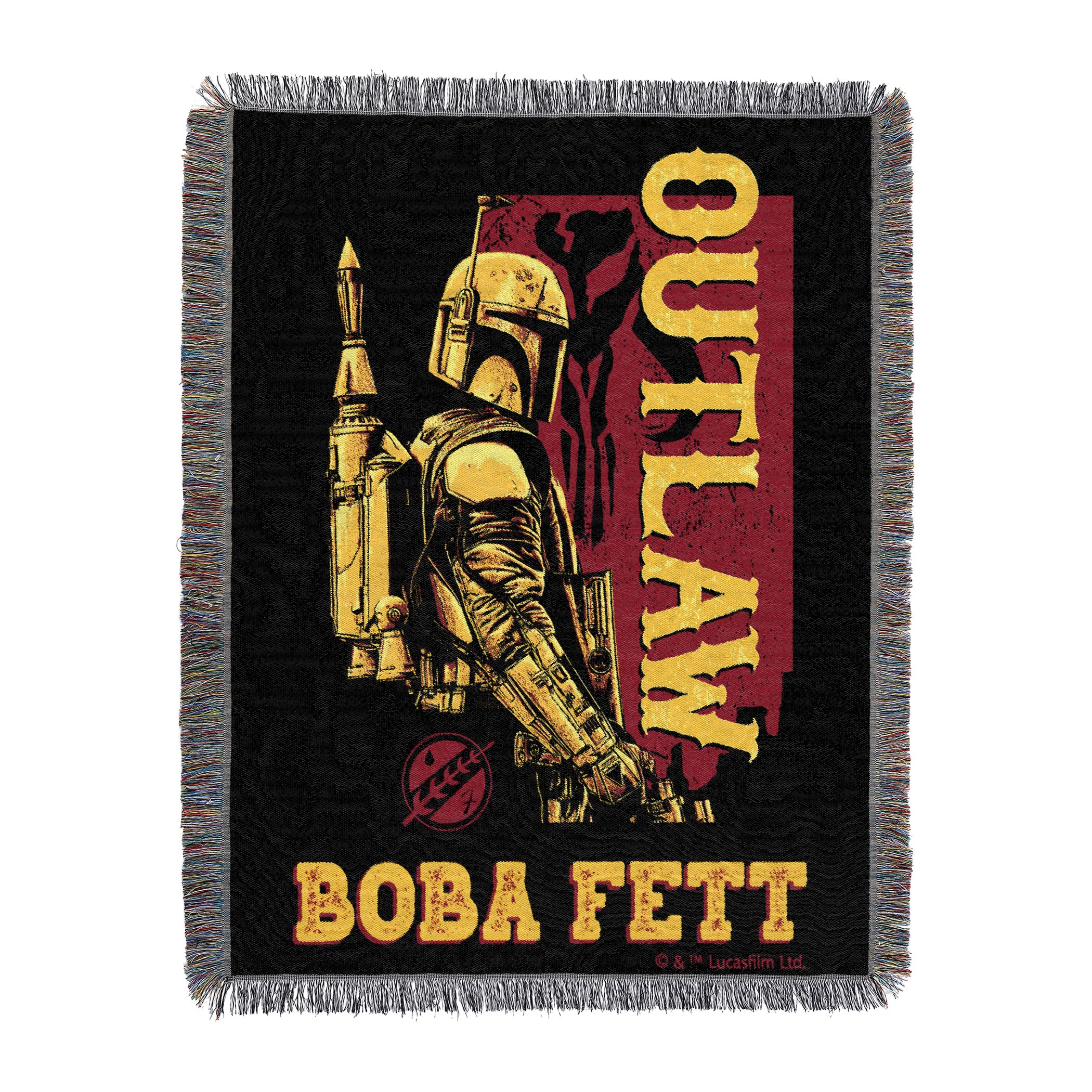 Disney Star Wars Boba Fett Outlaw Art Woven Tapestry Throw Blanket 48x60 Inches