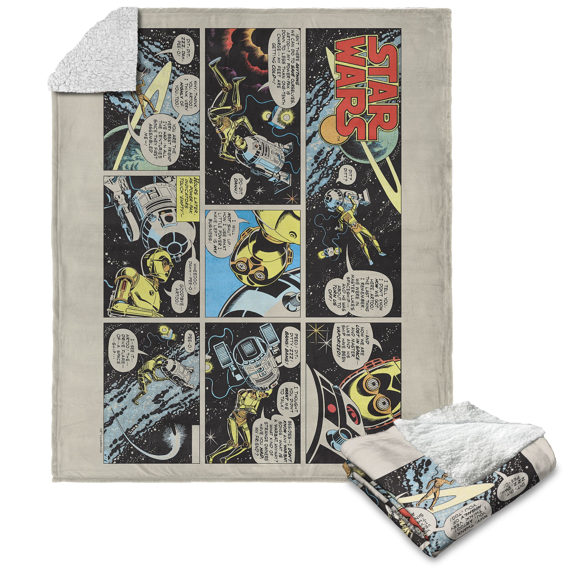 Disney Star Wars Classic Comic Books R2-D2 & C-3PO Silk Touch Sherpa Throw Blanket 50X60 Inches