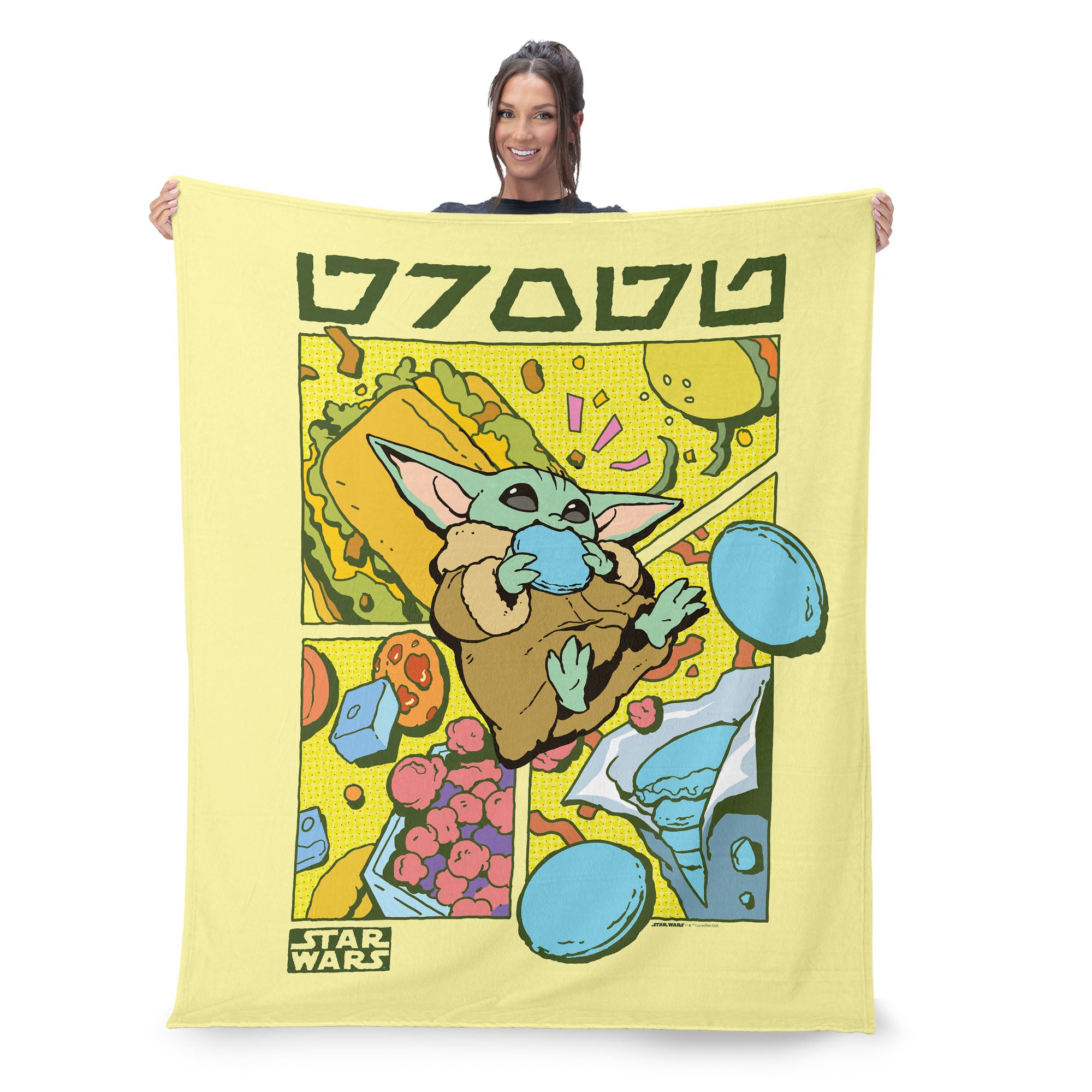 Lucas Star Wars The Mandalorian Grogu Snacks Silk Touch Sherpa Throw Blanket 50x60 inches
