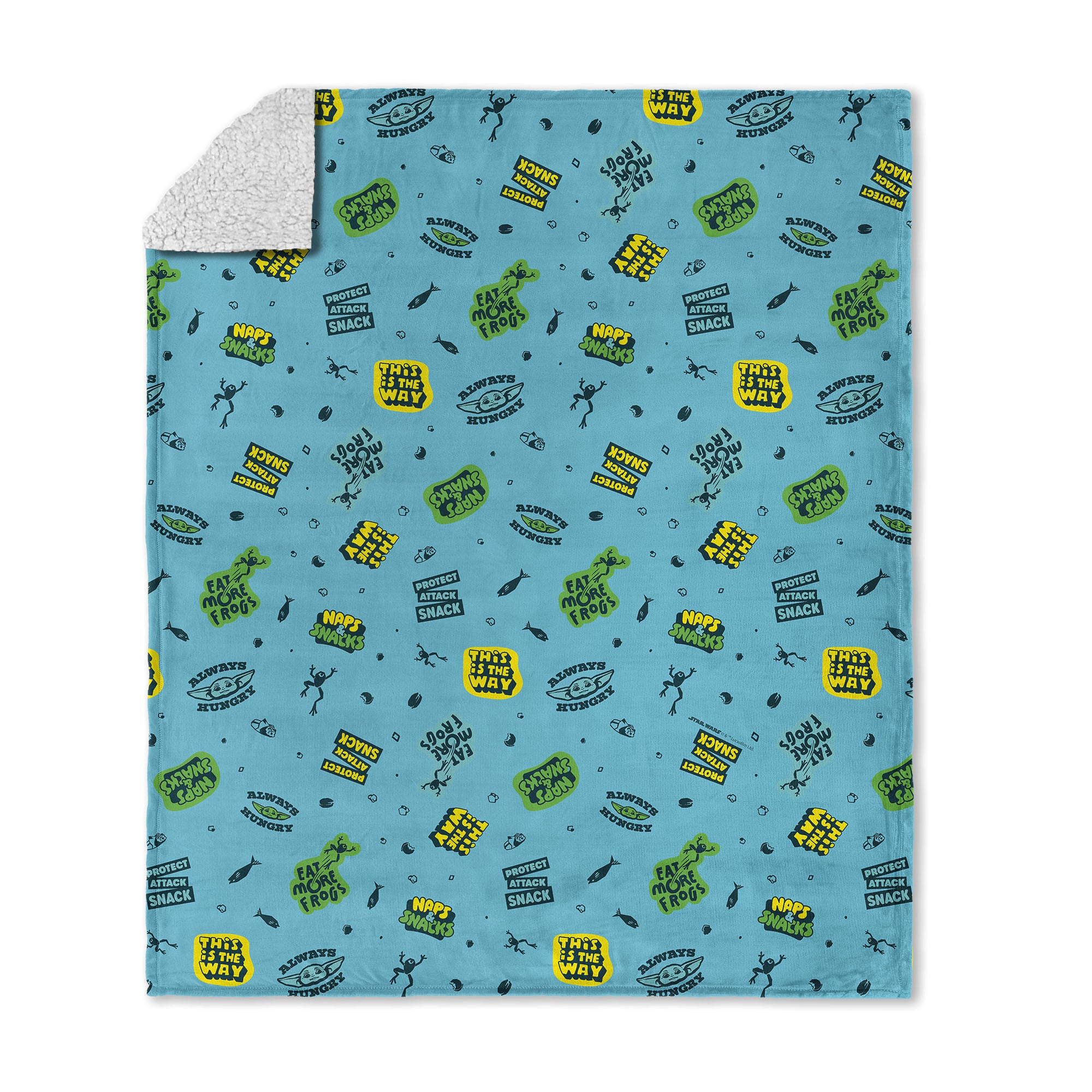 Lucas Star Wars The Mandalorian Snack Attack Pattern Silk Touch Sherpa Throw Blanket 50x60 inches