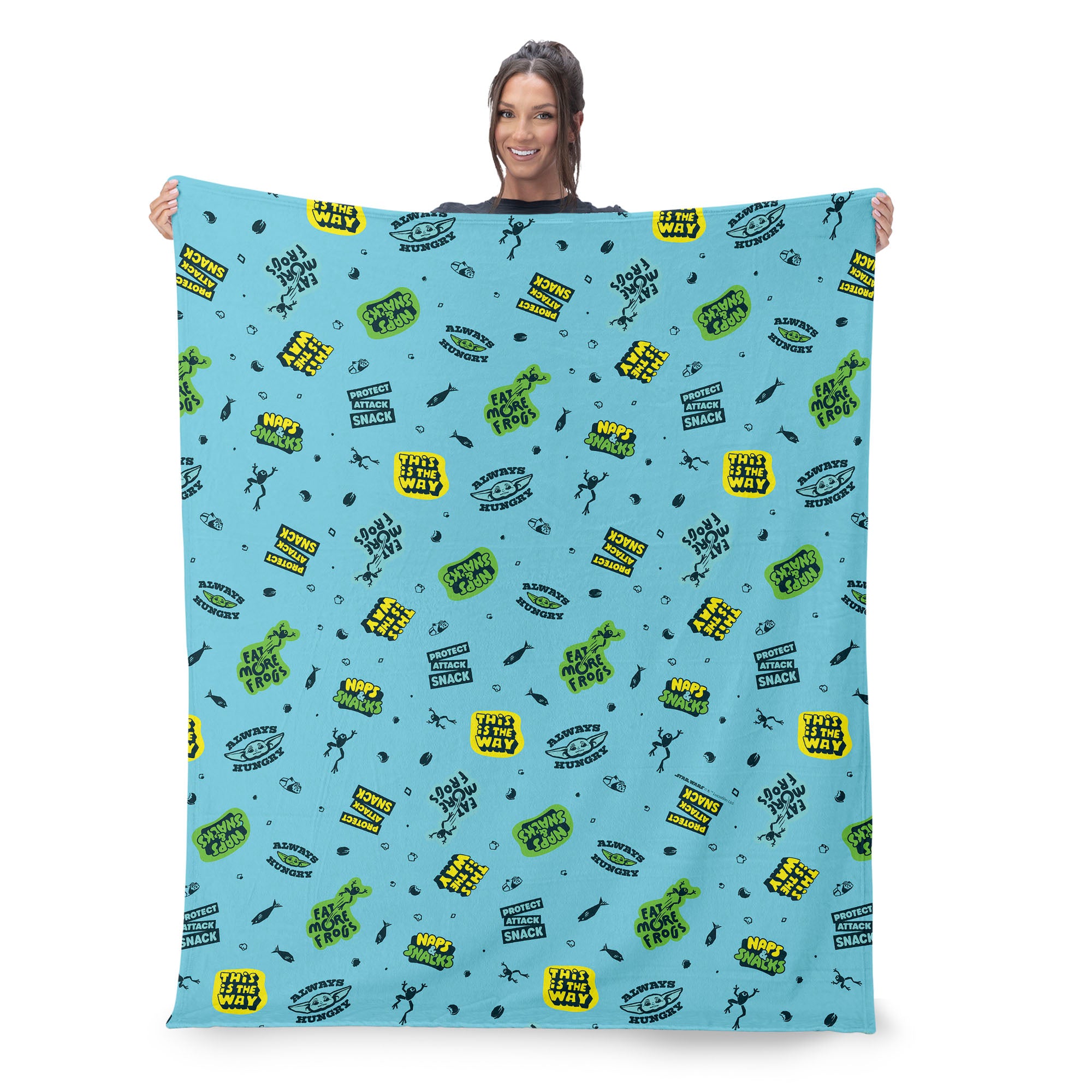 Lucas Star Wars The Mandalorian Snack Attack Pattern Silk Touch Sherpa Throw Blanket 50x60 inches