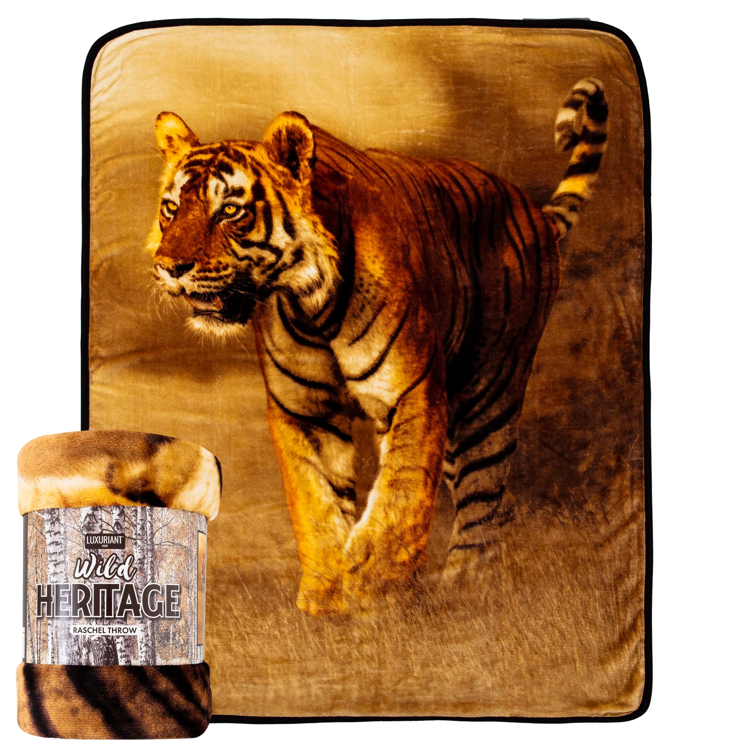 Savanna Tiger Wilderness Raschel Throw Blanket 60x80Inches