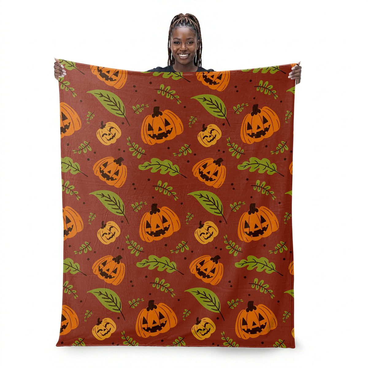 Halloween Jack O Lantern Leaves Silk Touch Throw Blanket, 50x60 inches