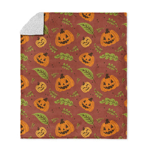 Halloween Jack O Lantern Leaves Silk Touch Sherpa Throw Blanket, 50x60 inches