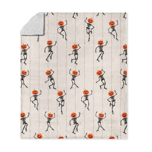 Halloween Pumpkin Head Skeletons Silk Touch Sherpa Throw Blanket, 50x60 inches