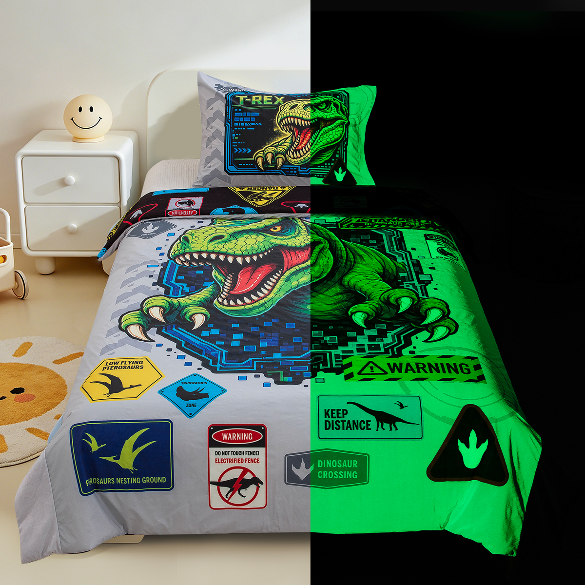 Northwest Group Glow Dinosaur  2-Piece Twin Comforter and Pillowcase Set