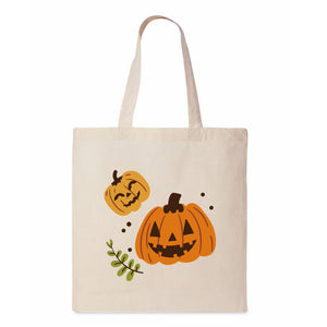 Halloween Jack O Lantern Leaves Canvas Tote, 14x15 inches