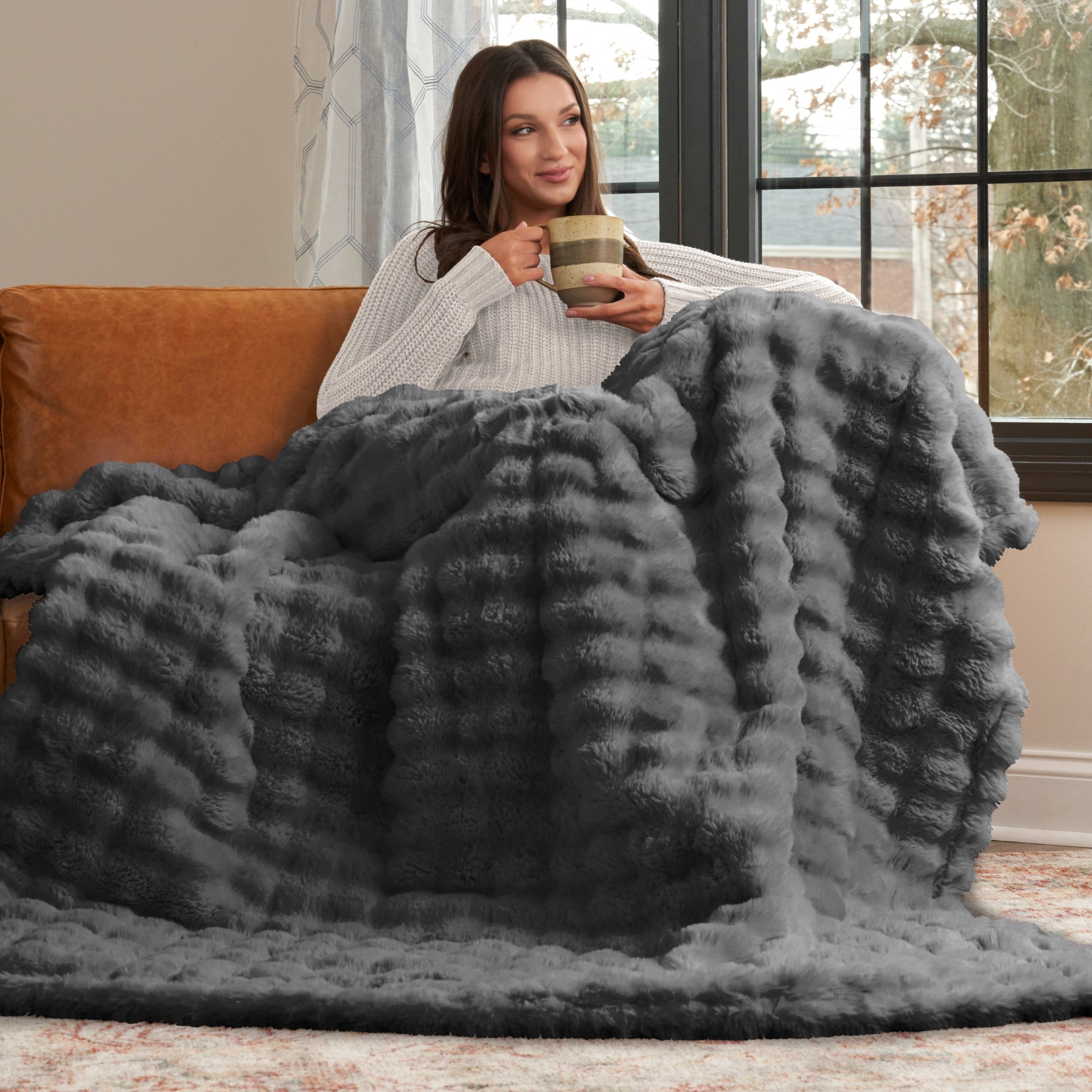 Ultra Fine Faux Fur Throw Blanket Lava Smoke 50X70 Inches