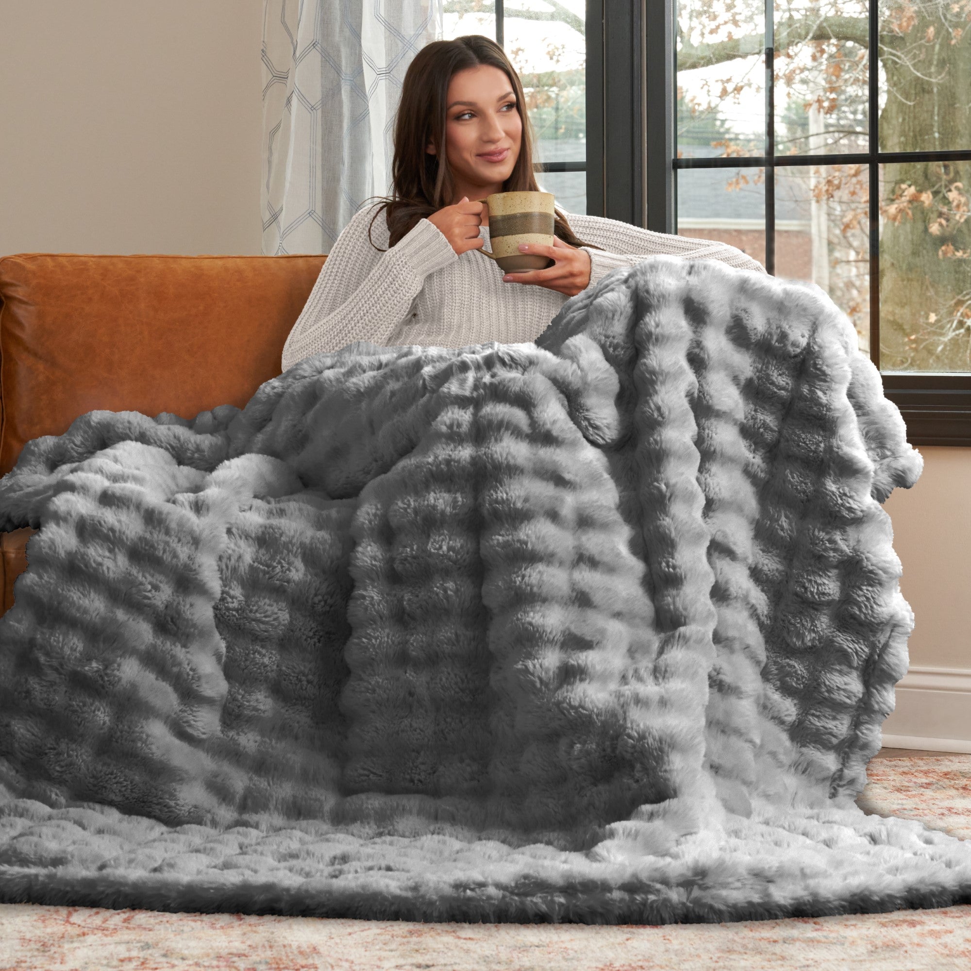 Ultra Fine Faux Fur Throw Blanket Lunar Rock 50X70 Inches