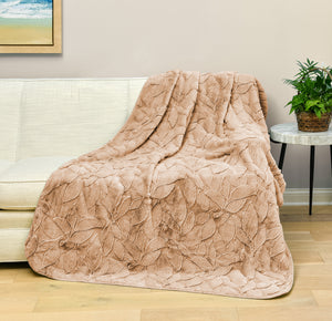 HGTV Triple Jacquard Carved Faux Fur Throw Blanket Nomadic Desert 50 x 70 inches
