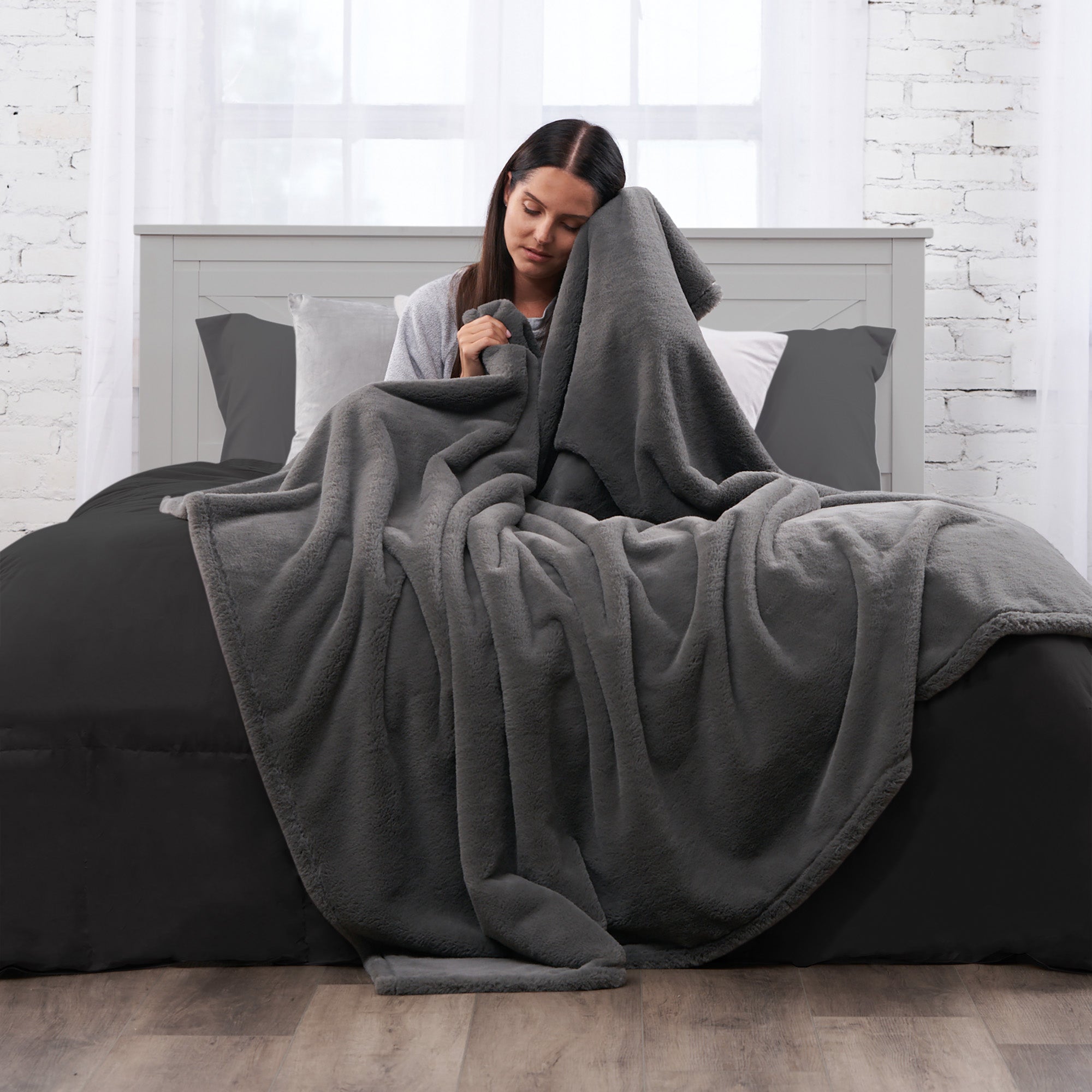 Ultra Fine Faux Fur Throw Blanket Charcoal 50x72 Inches