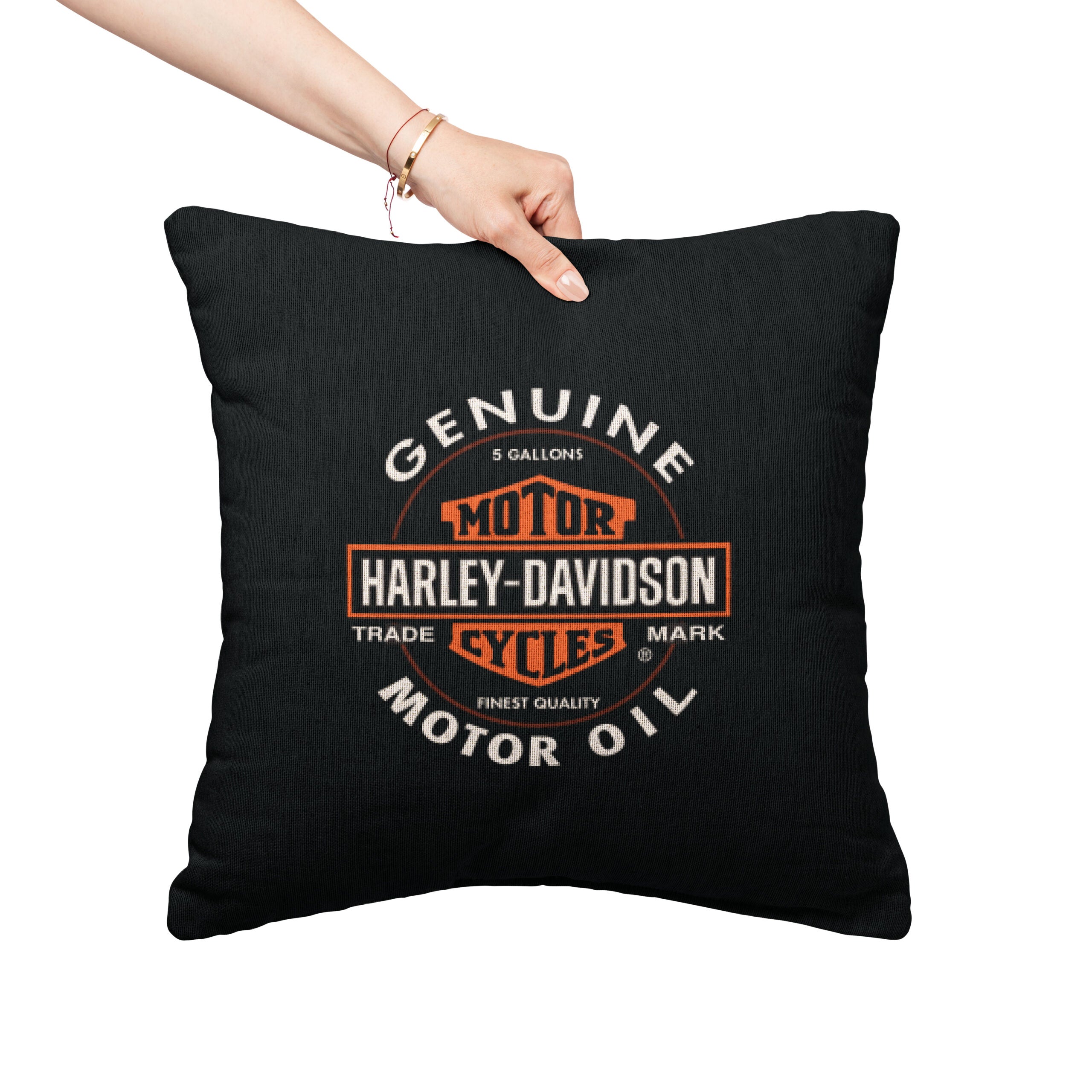 Harley Davidson Motor Oil Tapestry Pillow 18×18 Inches