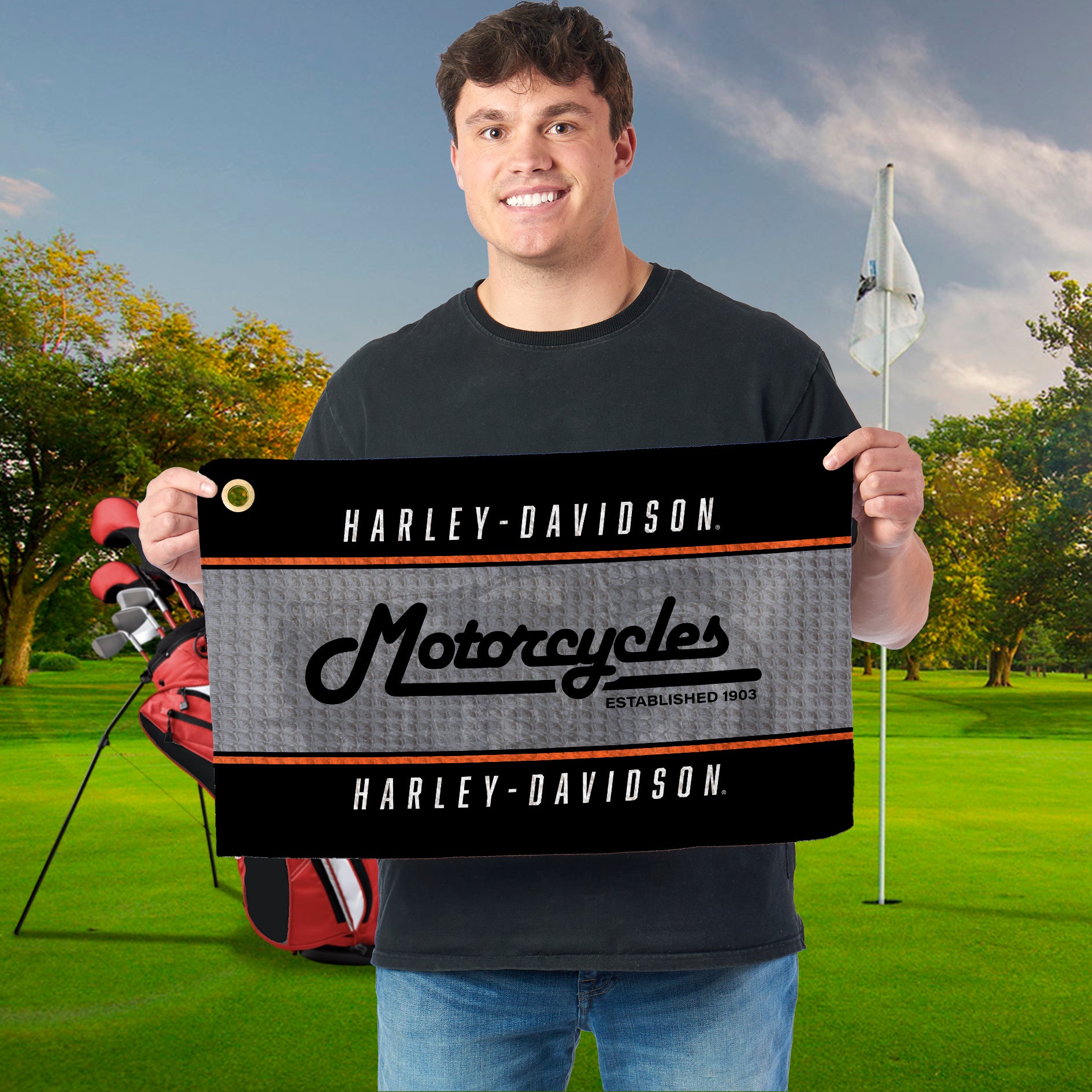 Harley Davidson Vintage Stripes Waffle Golf Towel 16x25 inches