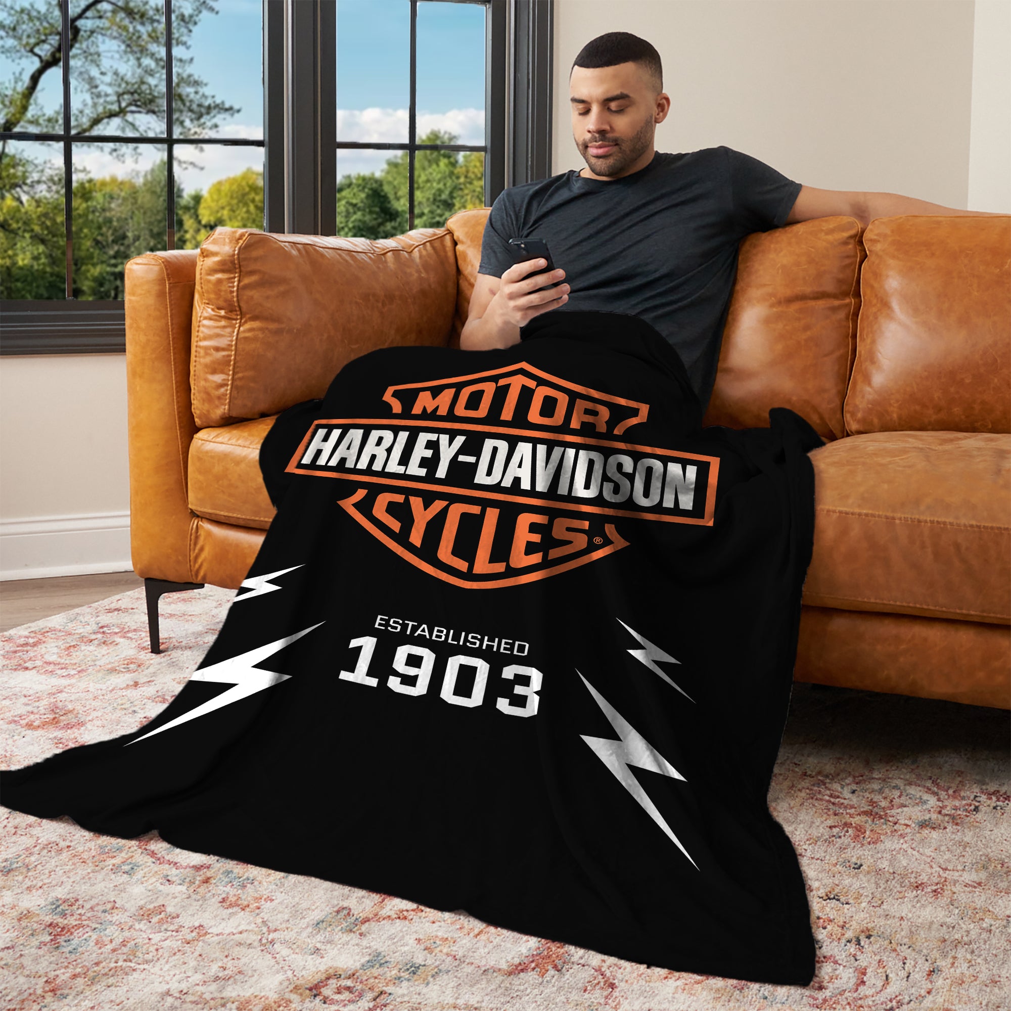 Harley Davidson Electric Shield Silk Touch Throw Blanket 46x60 inches