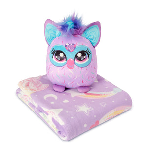 Furby Starry Rainbows Silk Touch Throw Blanket, 50×60 inches and 11 inch Plush Set