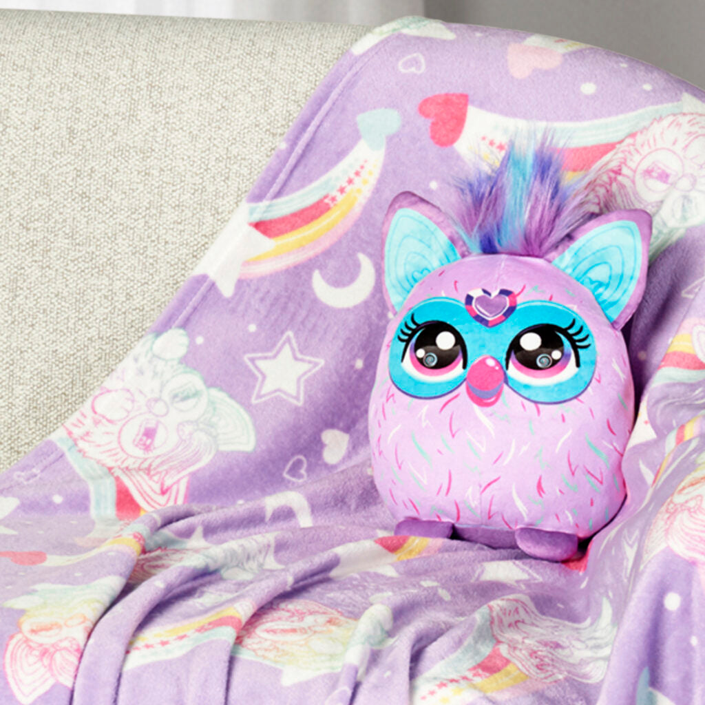 Furby Starry Rainbows Silk Touch Throw Blanket, 50×60 inches and 11 inch Plush Set