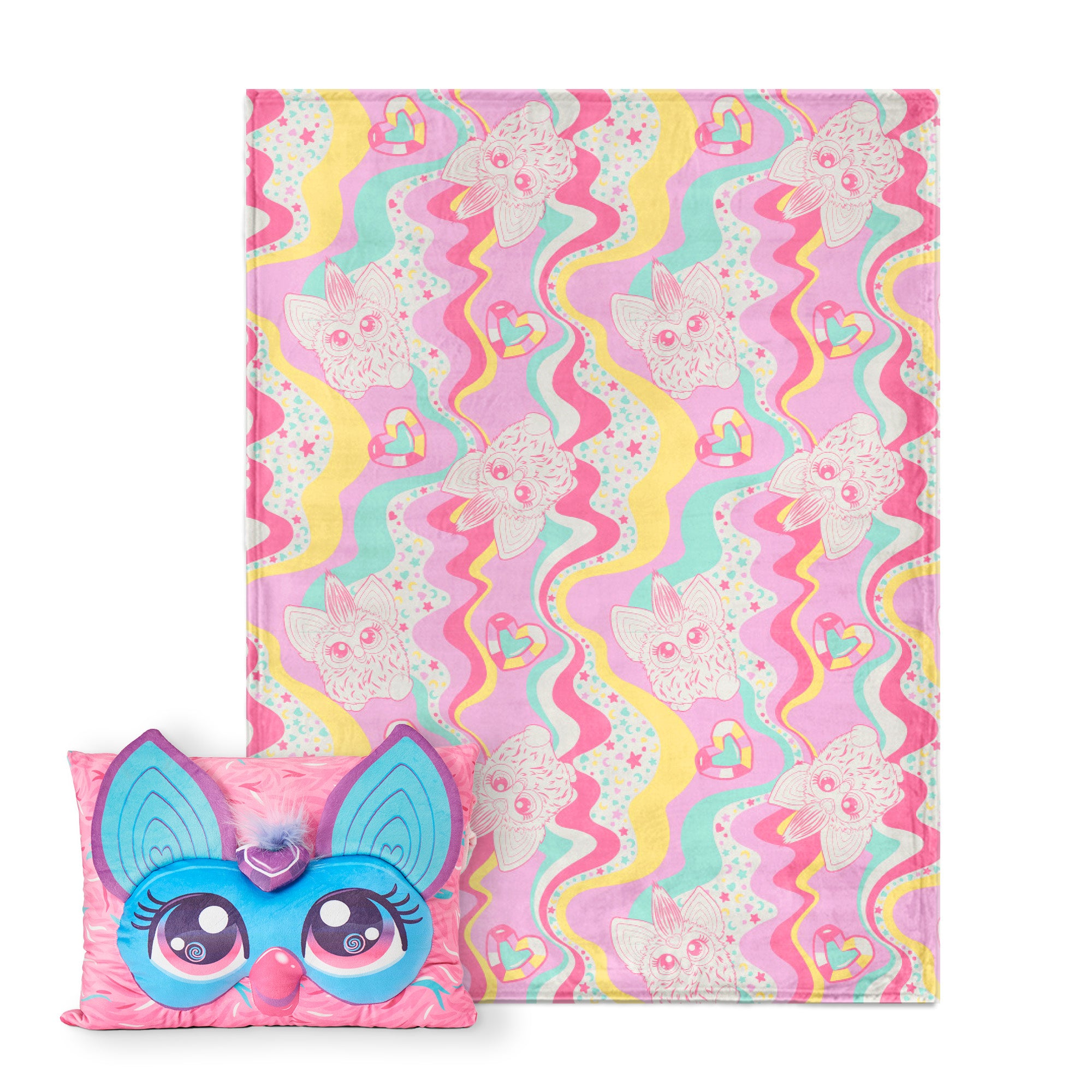 Furby Wavy Pink Furby Silk Touch Throw Blanket With Pocket Pillow