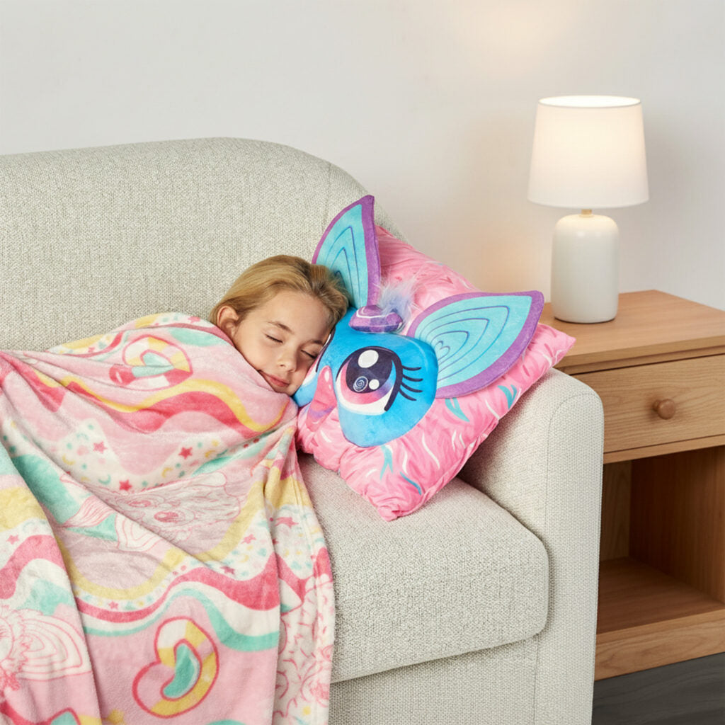Furby Wavy Pink Furby Silk Touch Throw Blanket With Pocket Pillow