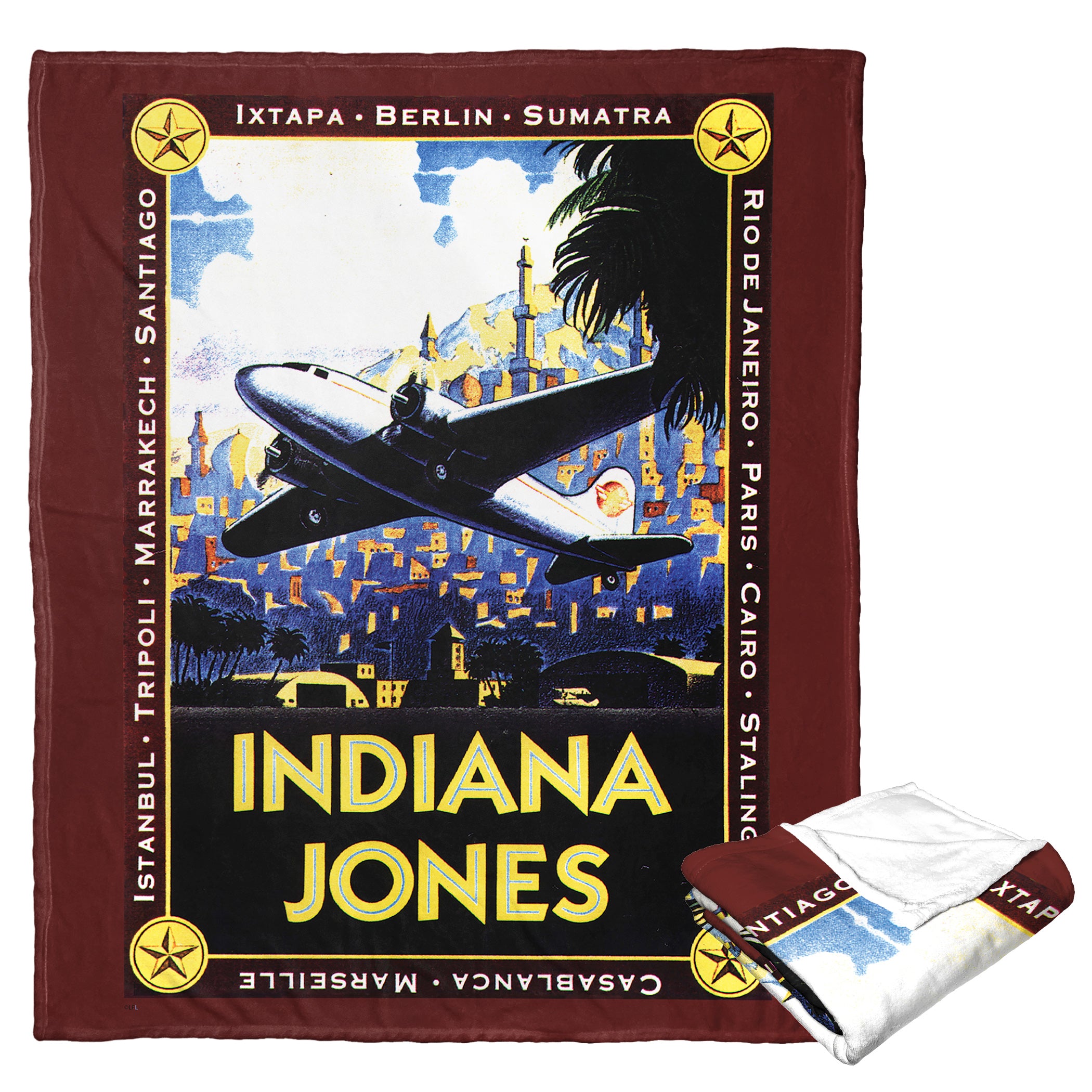 Disney Indiana Jones Globe Trotter Silk Touch Throw Blanket 50x60 Inches