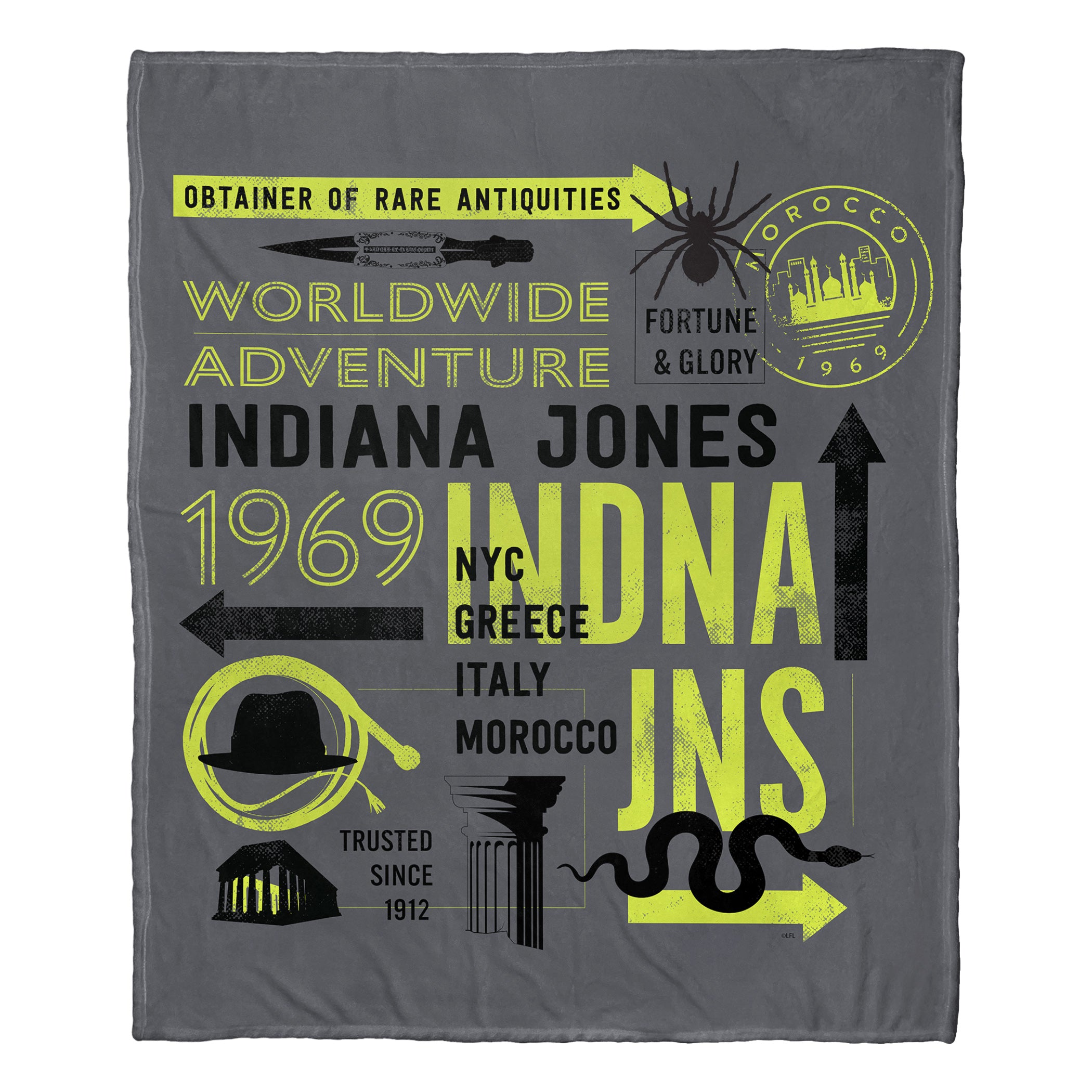 Disney Indiana Jones Dial Of Destiny Worldwide Adventurer Silk Touch Throw Blanket 50x60 Inches