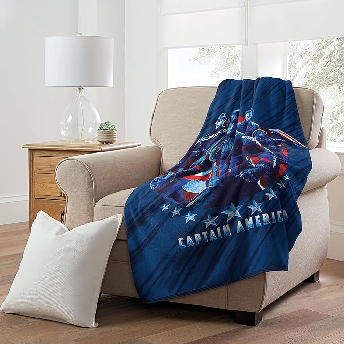 Marvel Captain America Take The Lead Micro Raschel Throw Blanket 46x60 Inches