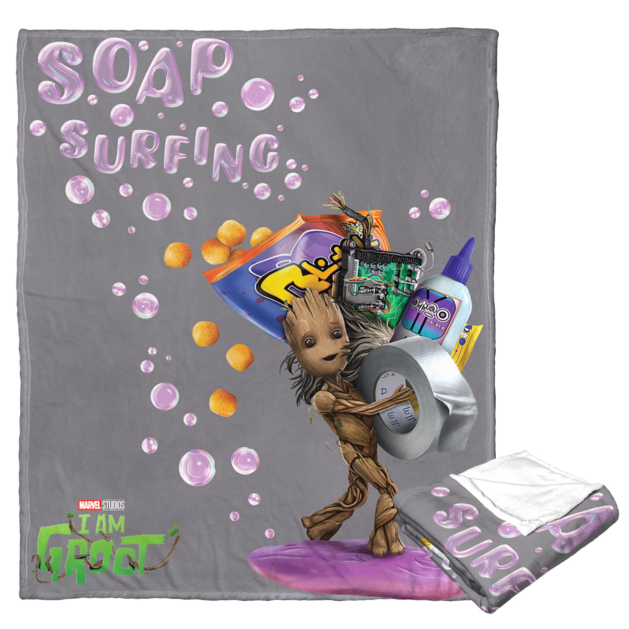 Marvel I Am Groot Soap Surfing Silk Touch Throw Blanket 50x60 Inches